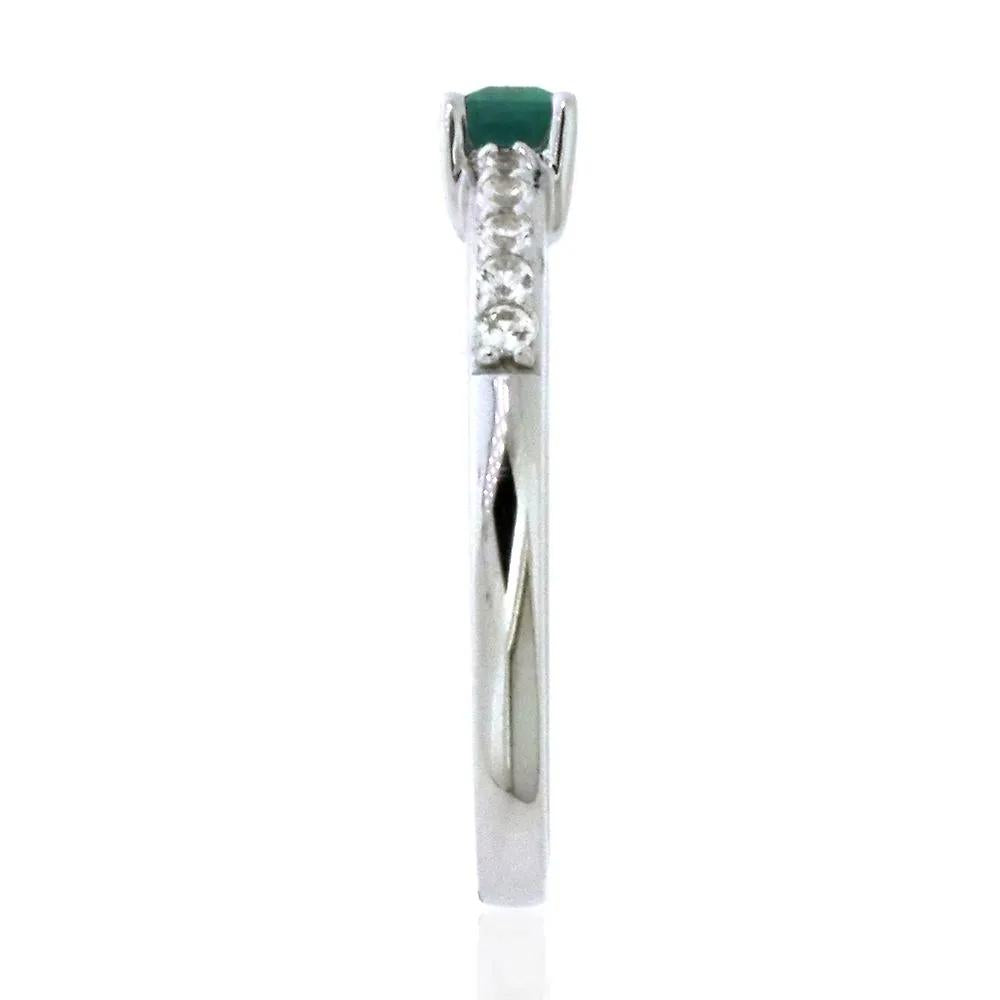 Lab Created Emerald & White Sapphire Stack Ring .925 Sterling Silver Size 7.5