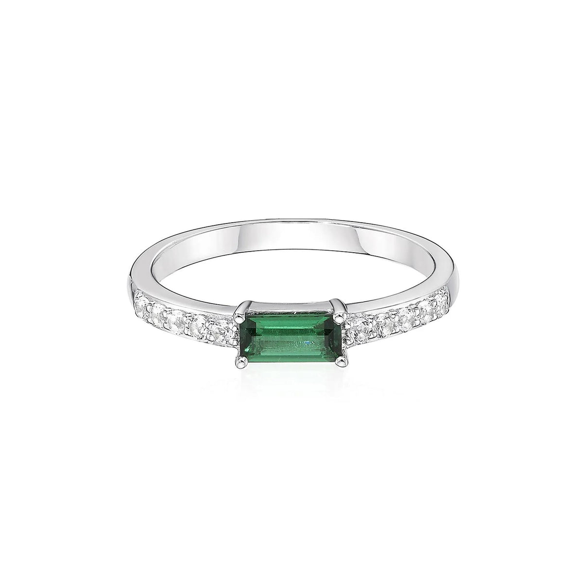 Lab Created Emerald & White Sapphire Stack Ring .925 Sterling Silver Size 8