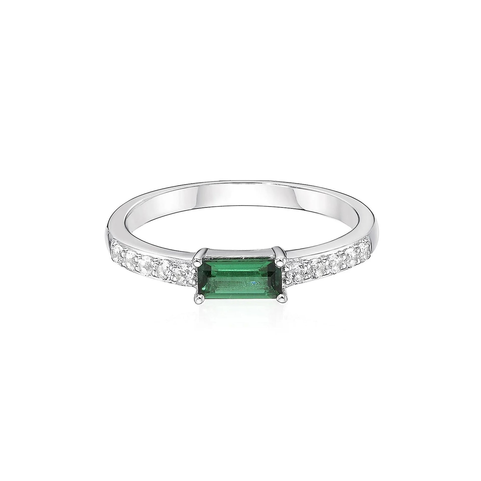 Lab Created Emerald & White Sapphire Stack Ring .925 Sterling Silver Size 7.5