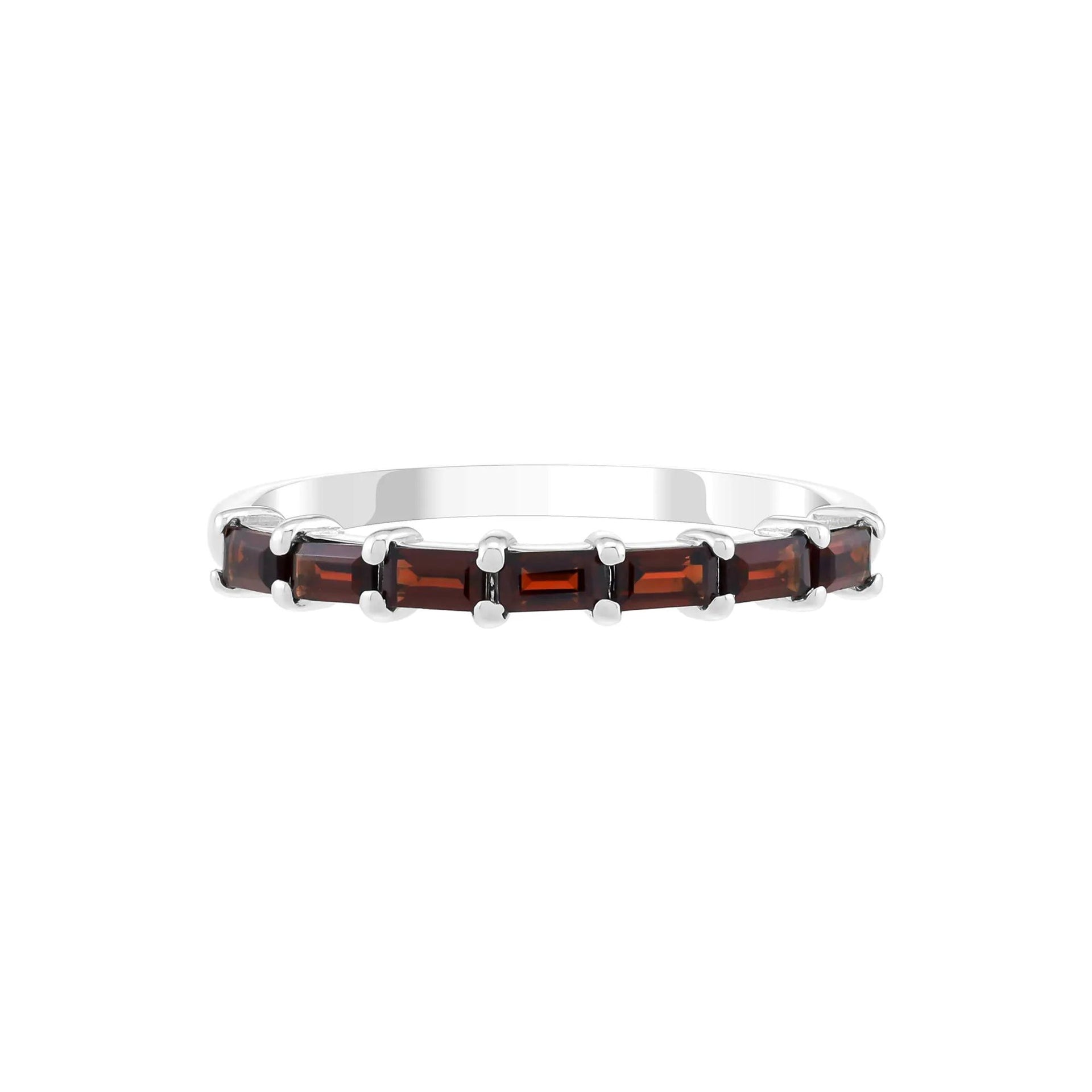 Garnet Baguette Stack Ring .925 Sterling Silver White Size 7 1.5mm