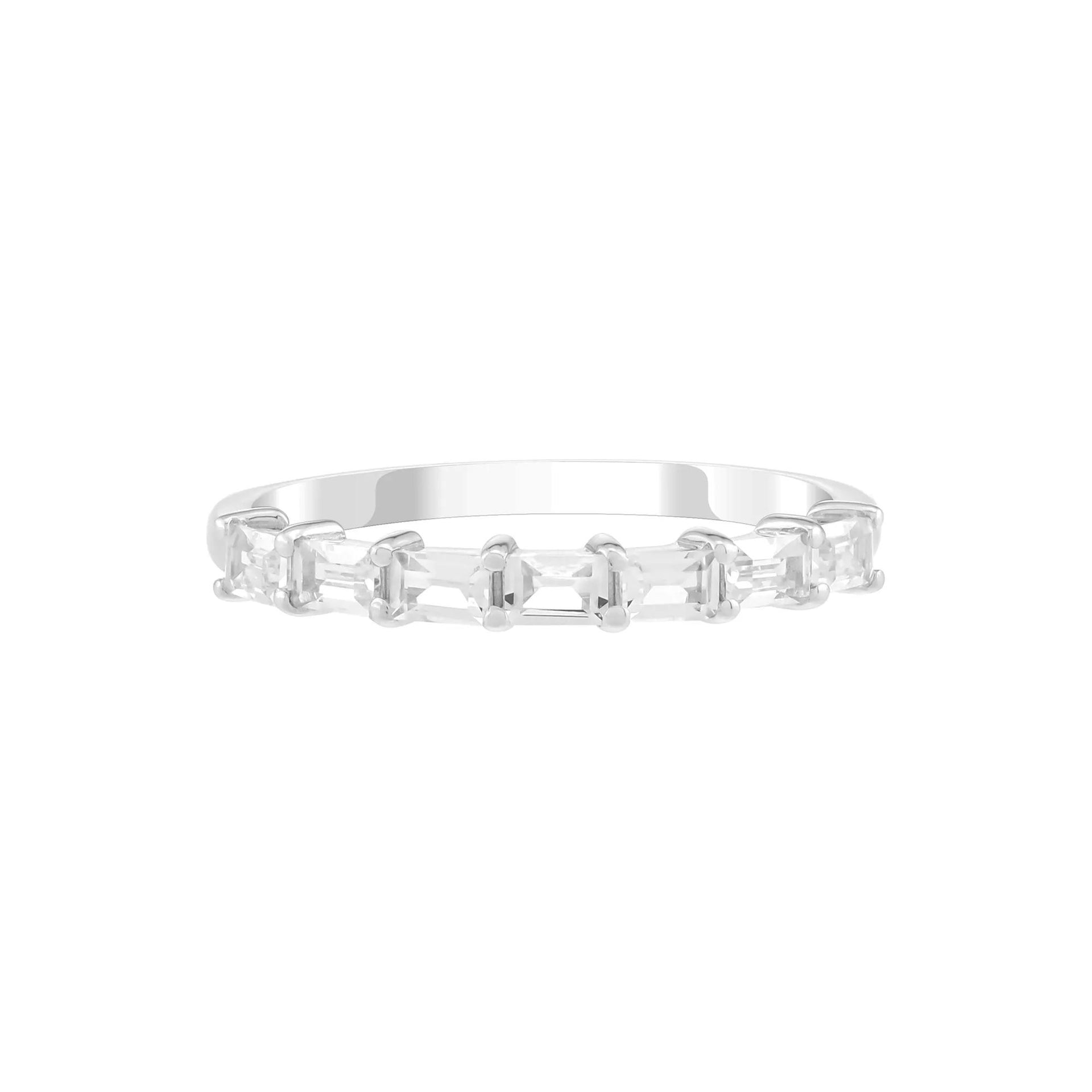 Lab-Created White Sapphire Baguette Stack Ring .925 Sterling Silver Size 8.5 1.5mm