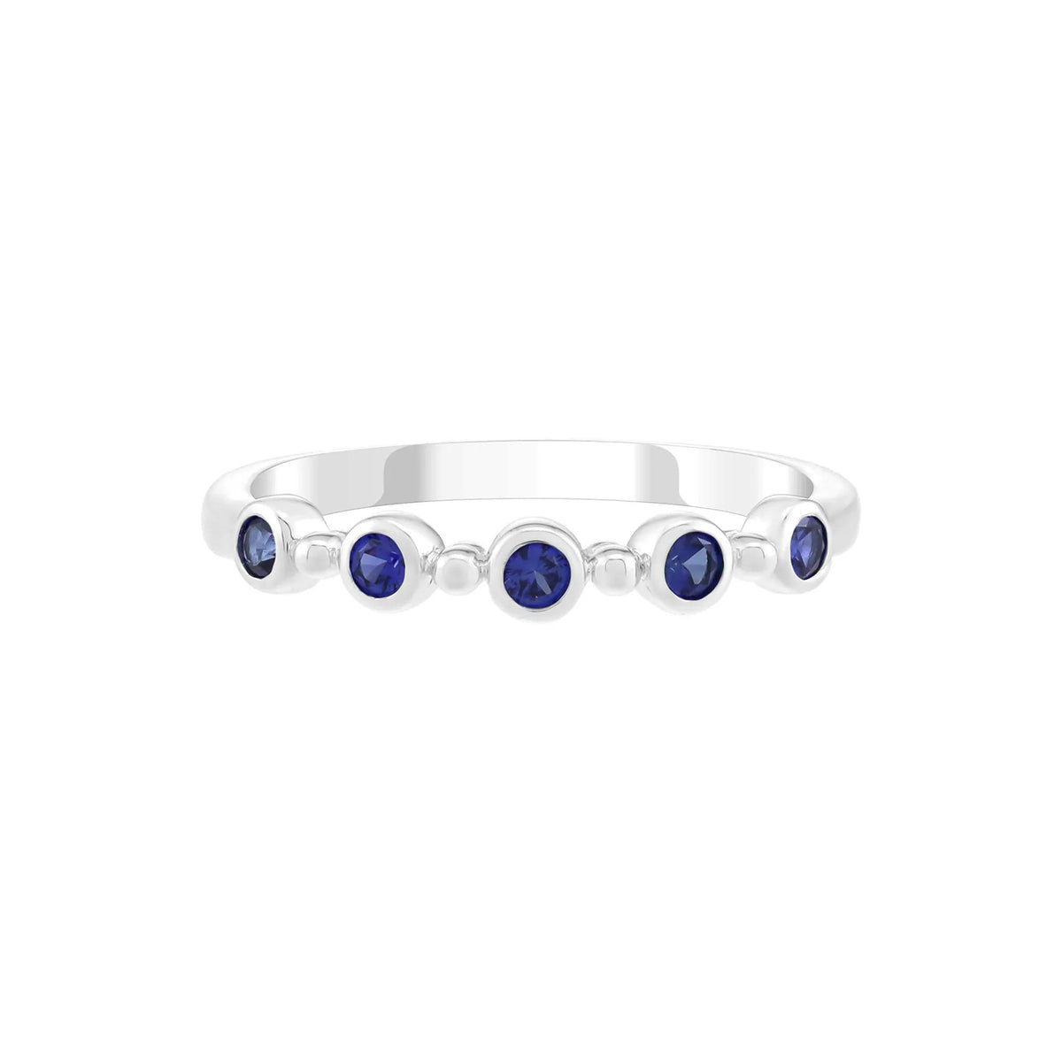 Lab-Created Blue Sapphire Bezel Stack Ring .925 Sterling Silver Round Brilliant Cut White Size 9 2mm