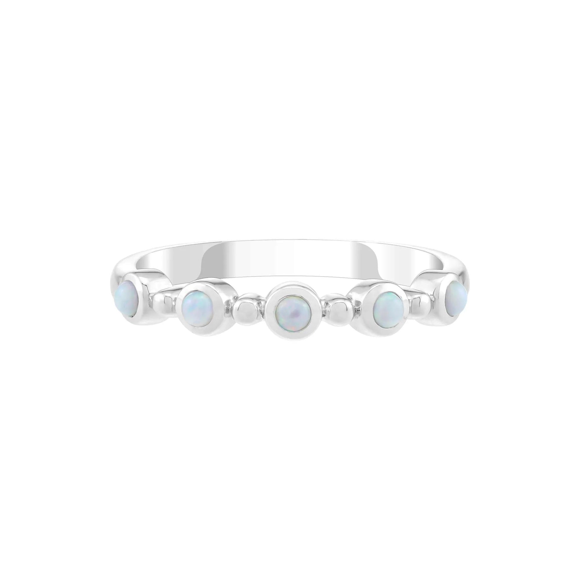 Lab-Created Cabochon Opal Bezel Stack Ring .925 Sterling Silver White Size 10 2mm