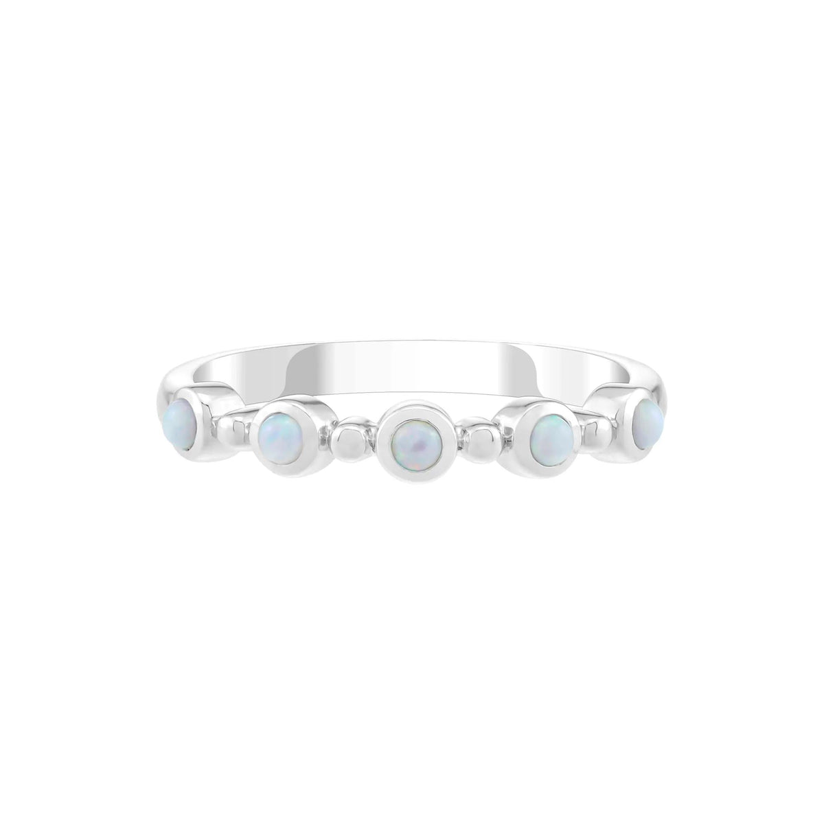 Lab-Created Cabochon Opal Bezel Stack Ring .925 Sterling Silver White Size 6 2mm