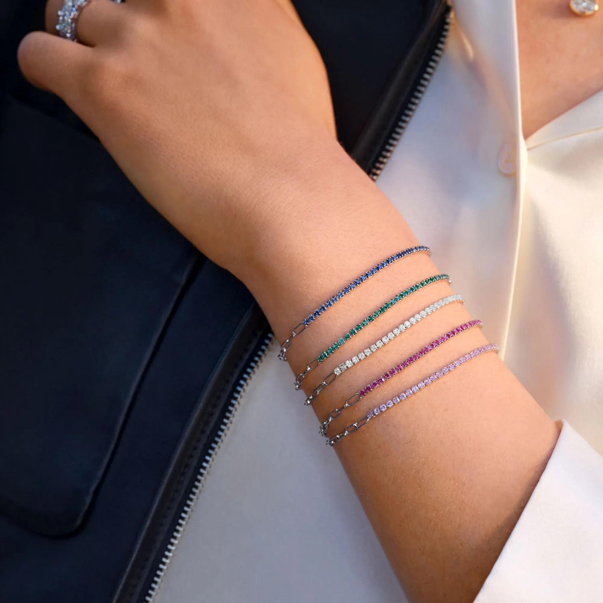 Lab-Created Blue Sapphire Paperclip Bracelet .925 Sterling Silver White Size 100.00mm