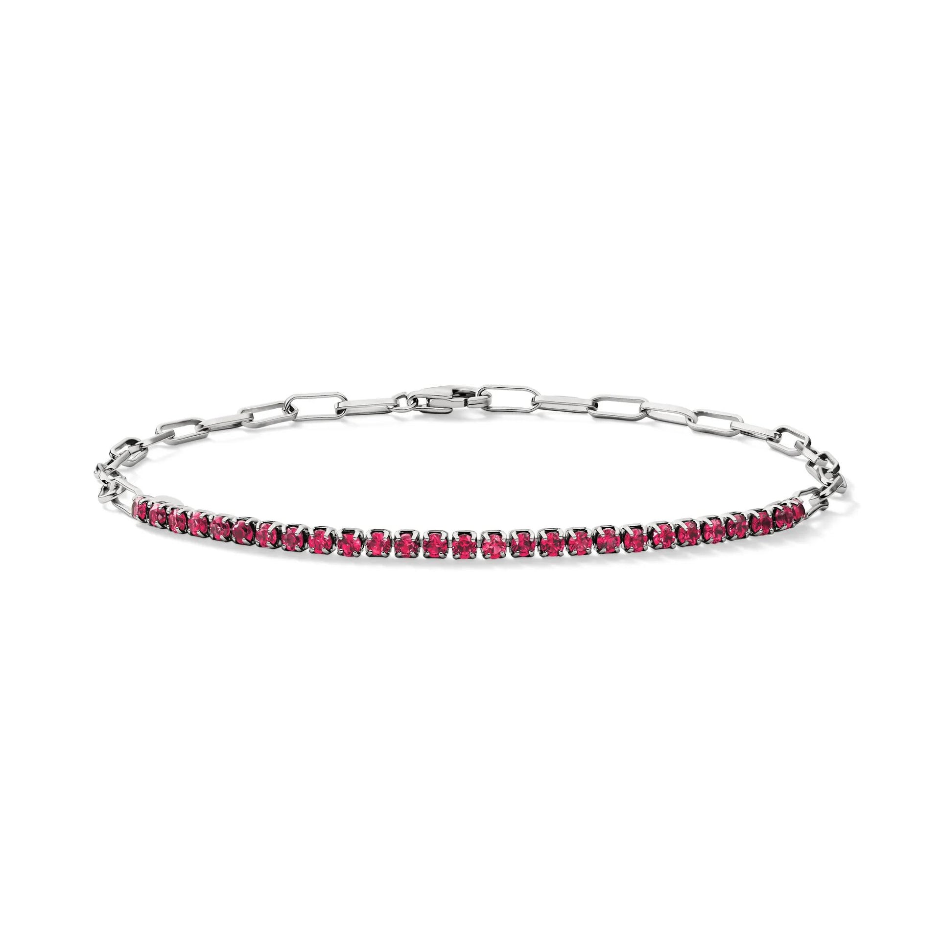 Lab-Created Ruby Paperclip Bracelet .925 Sterling Silver White Size 100.00mm