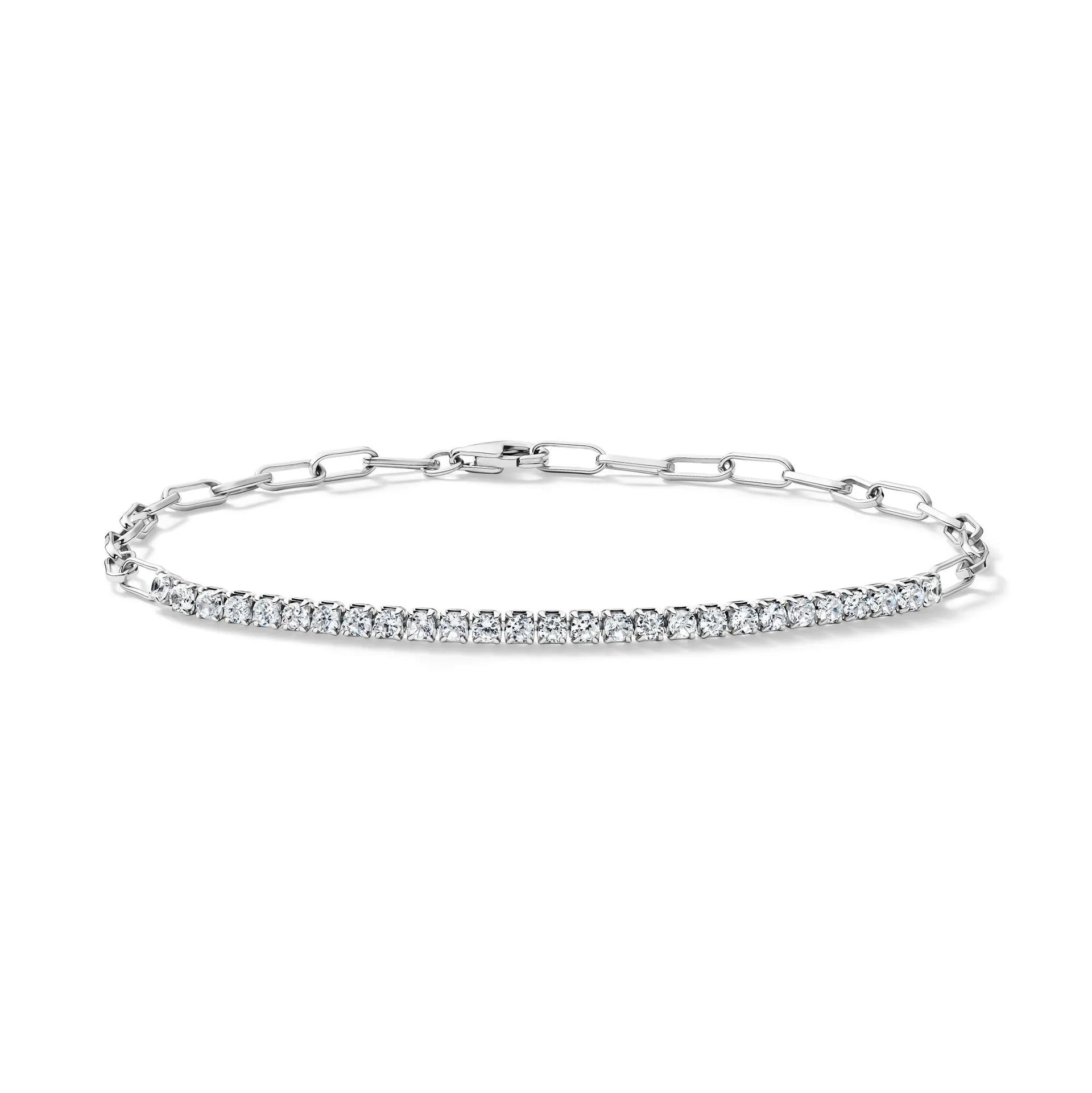 Lab-Created White Sapphire Paperclip Bracelet .925 Sterling Silver Size 100.00mm