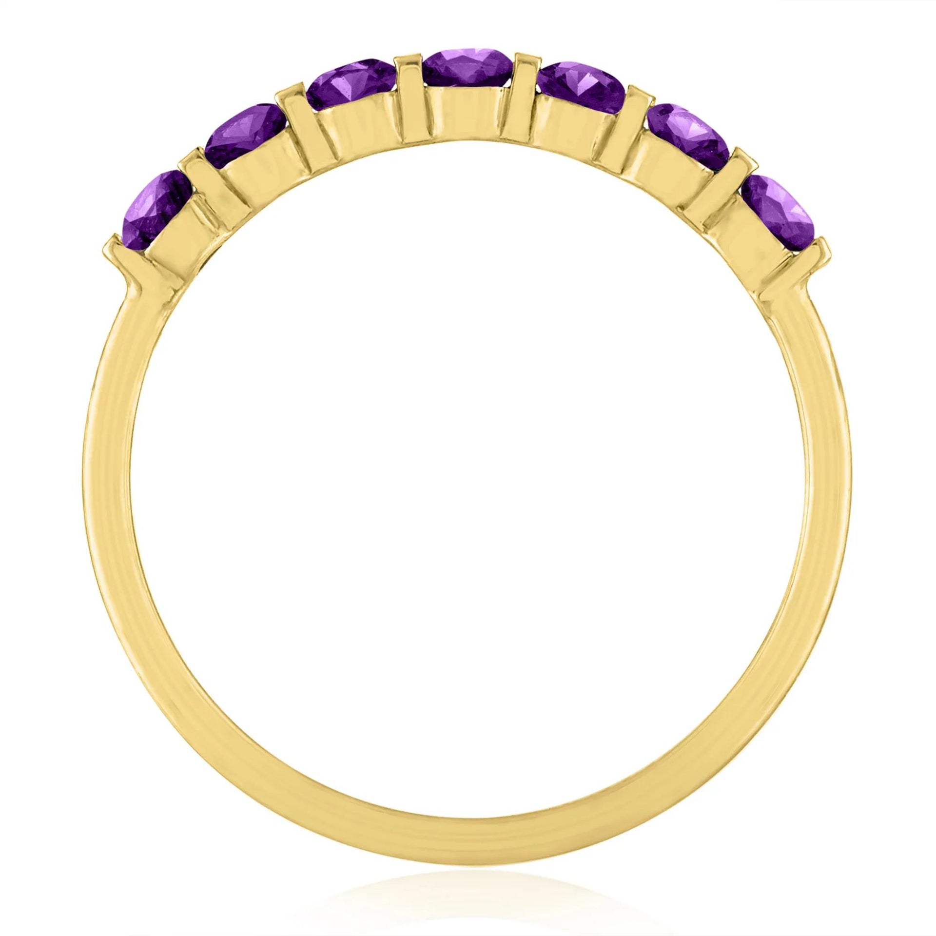 Amethyst Shared-Prong Band Ring 10K Yellow Gold Round Brilliant Cut Size 6 1mm