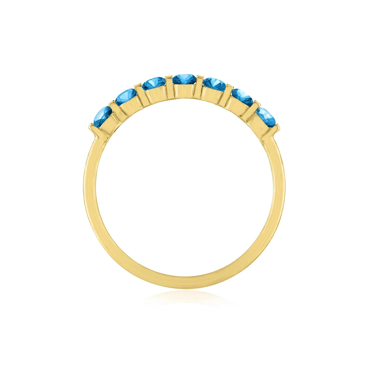 Blue Topaz Shared-Prong Band Ring 10K Yellow Gold Round Brilliant Cut Size 8.5 1mm