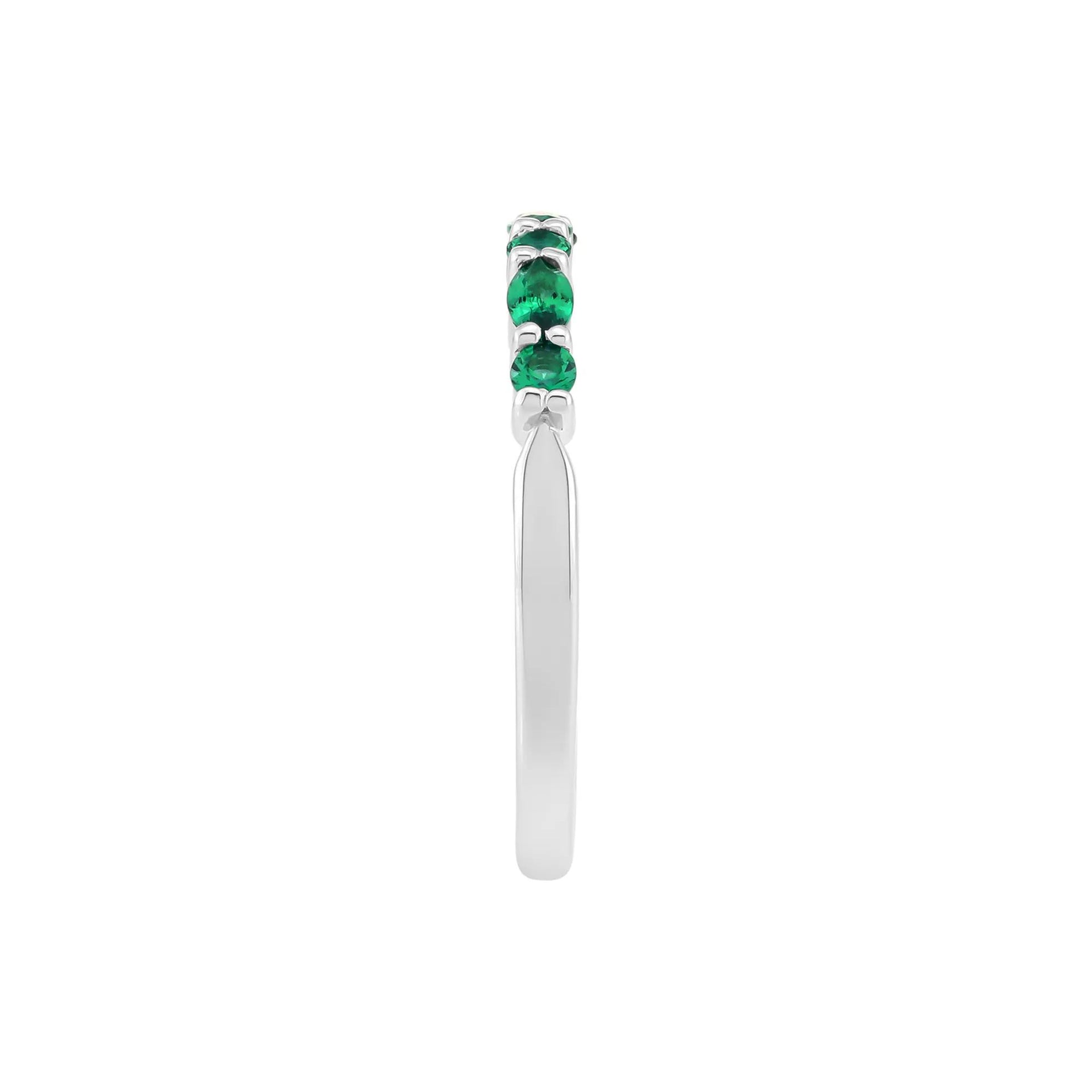 Lab-Created Emerald Stack Ring .925 Sterling Silver White Size 5 1.5mm