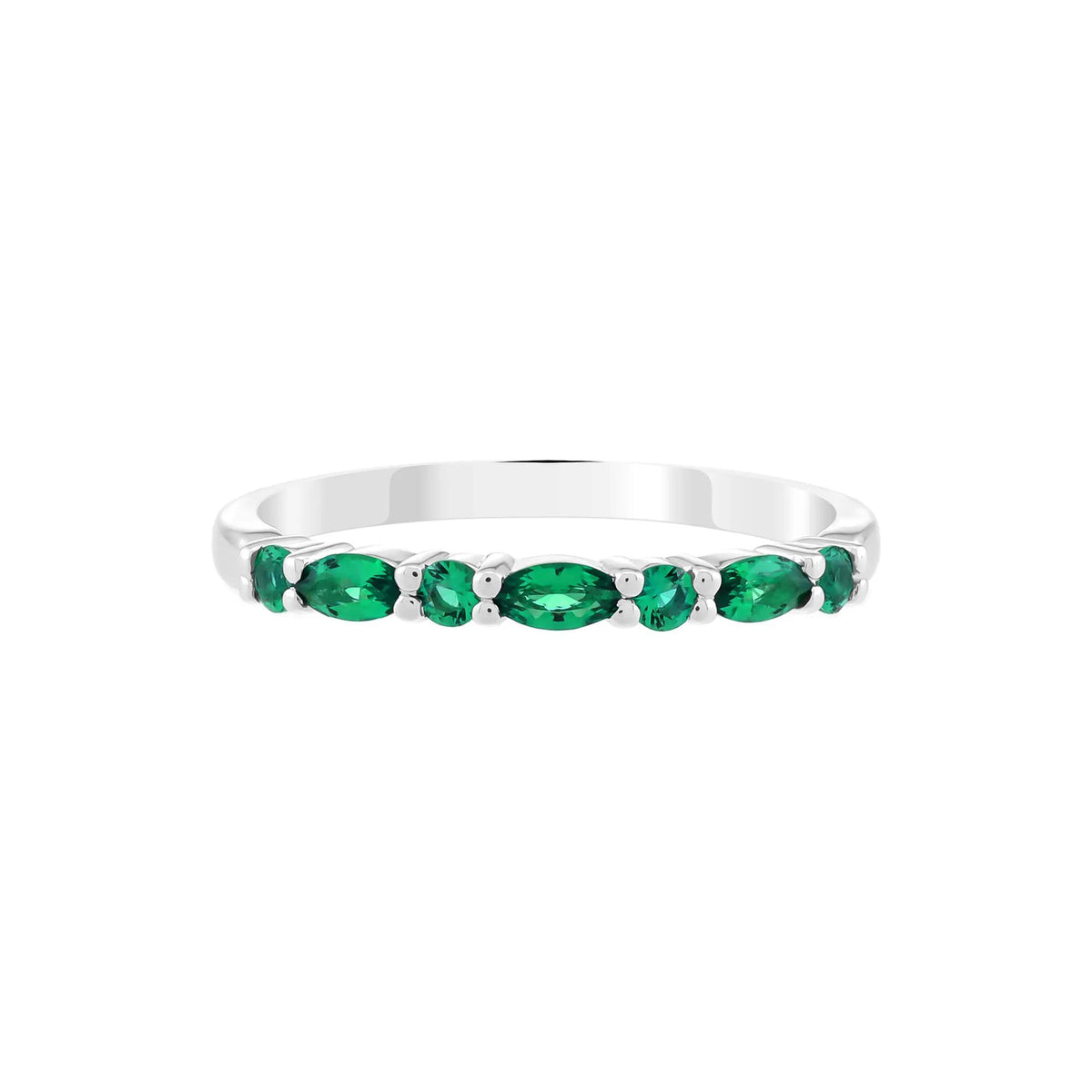 Lab-Created Emerald Stack Ring .925 Sterling Silver White Size 8.5 1.5mm
