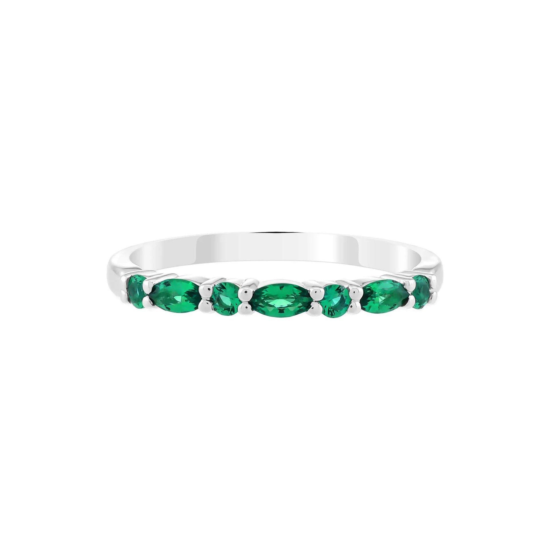 Lab-Created Emerald Stack Ring .925 Sterling Silver White Size 5 1.5mm