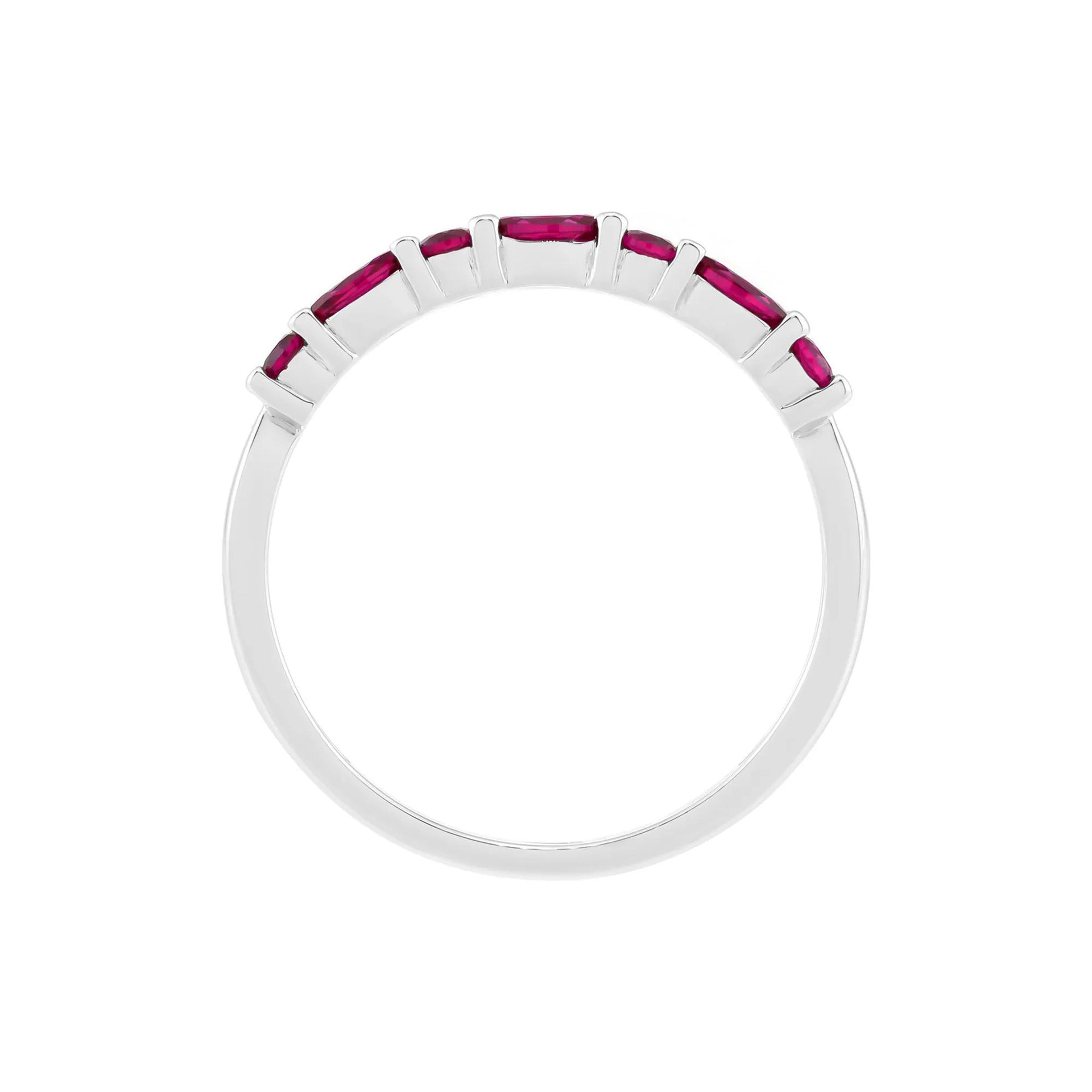 Lab-Created Ruby Stack Ring .925 Sterling Silver White Size 8.5 1.5mm