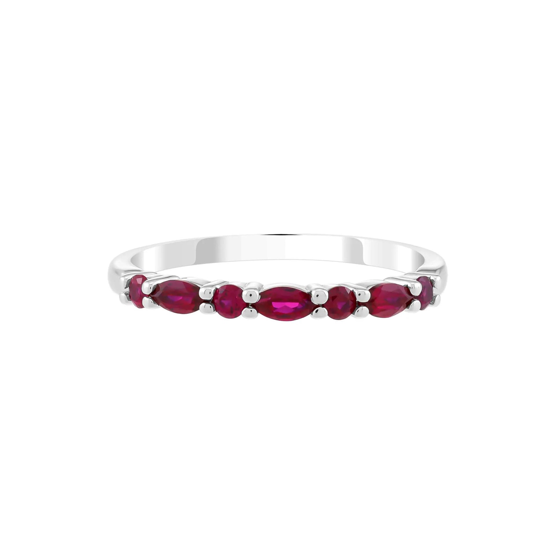 Lab-Created Ruby Stack Ring .925 Sterling Silver White Size 8.5 1.5mm