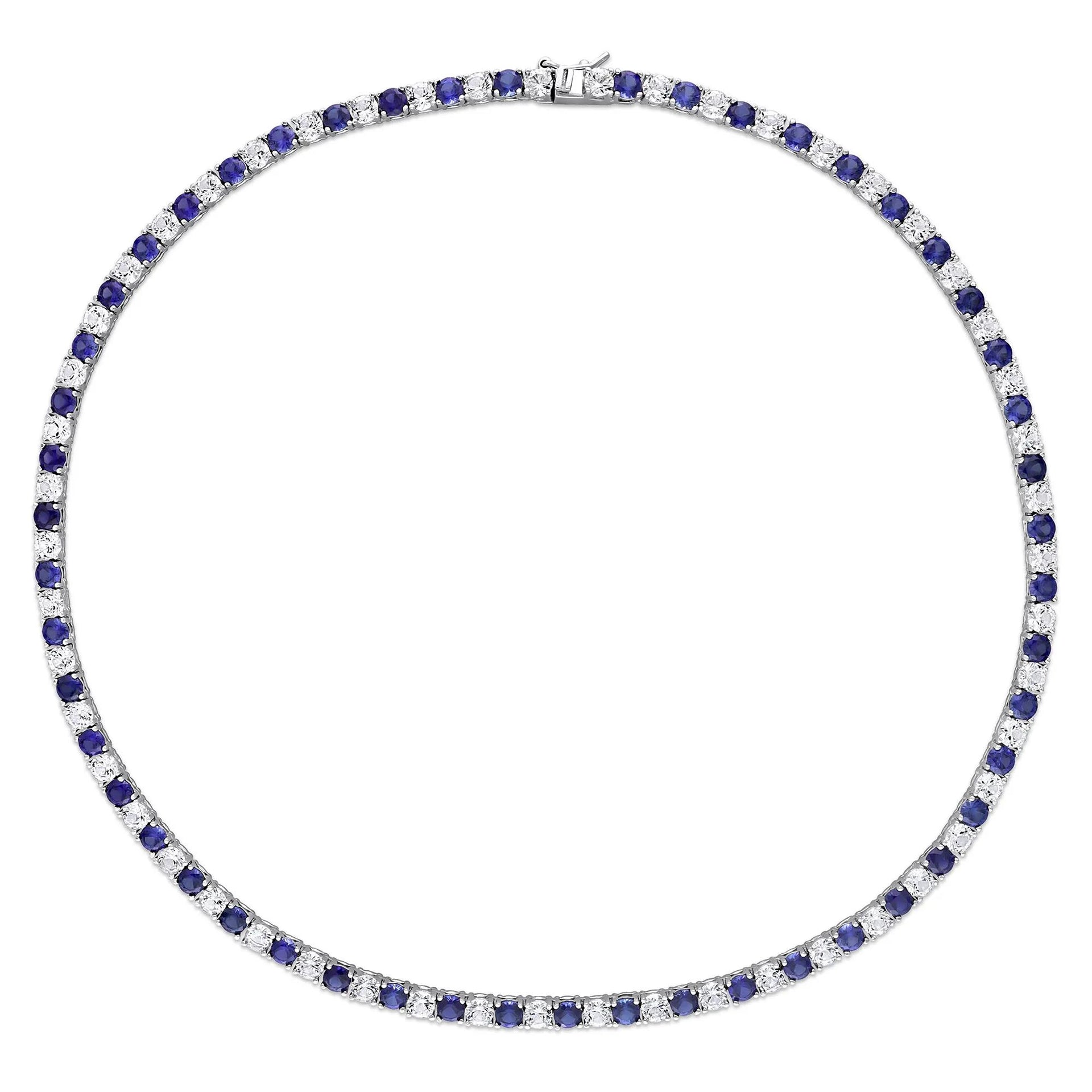 Lab Created Gemstone Tennis Necklace .925 Sterling Silver White Size 17"