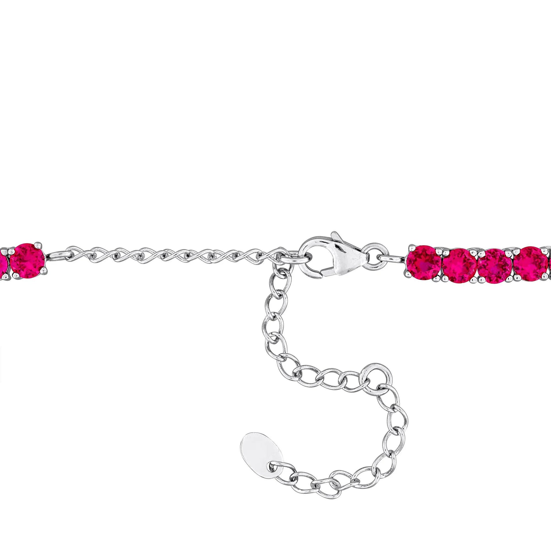 Ruby Tennis Necklace .925 Sterling Silver White Size 17"