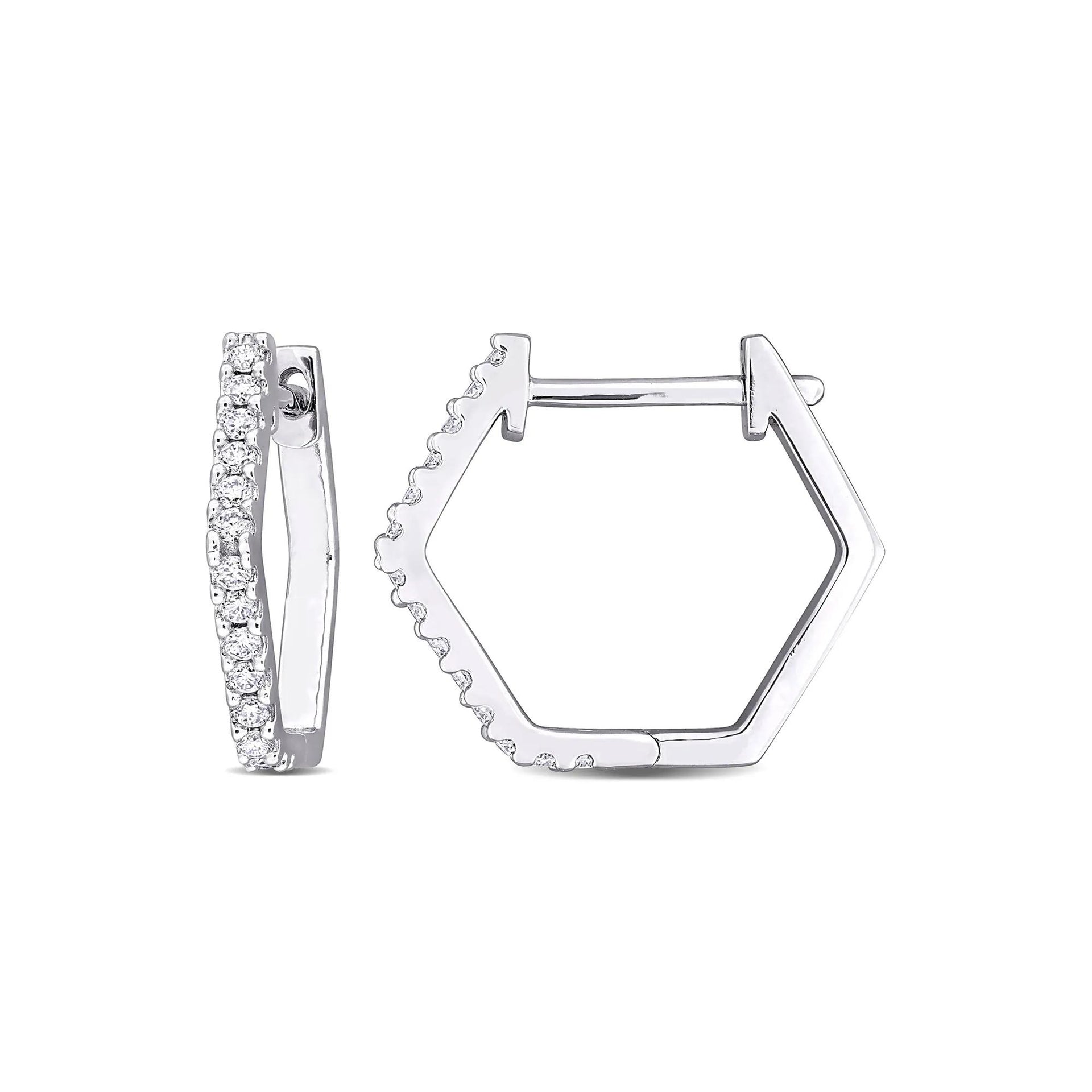 Lab-Created Moissanite Hexagon Hoop Earrings .925 Sterling Silver White Size 2.00mm