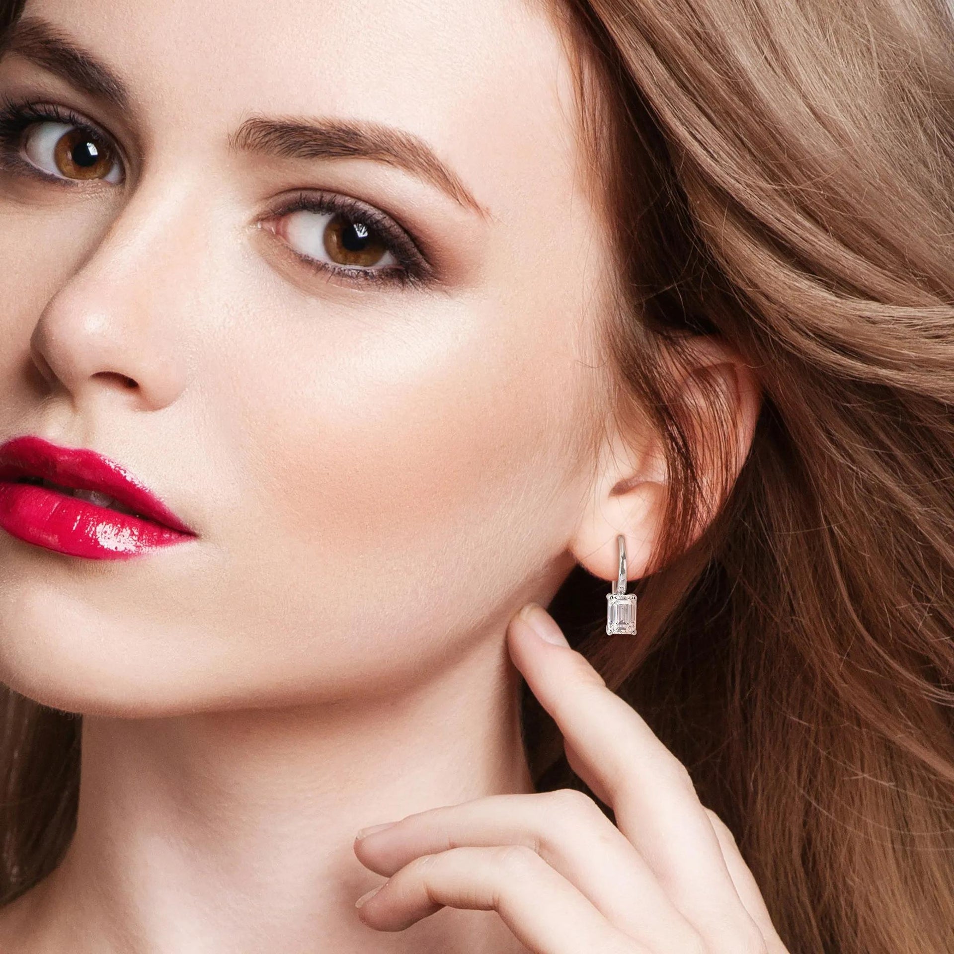Lab-Created Moissanite Lever-Back Earrings .925 Sterling Silver (2 CT. Dew) White Size 5.50mm