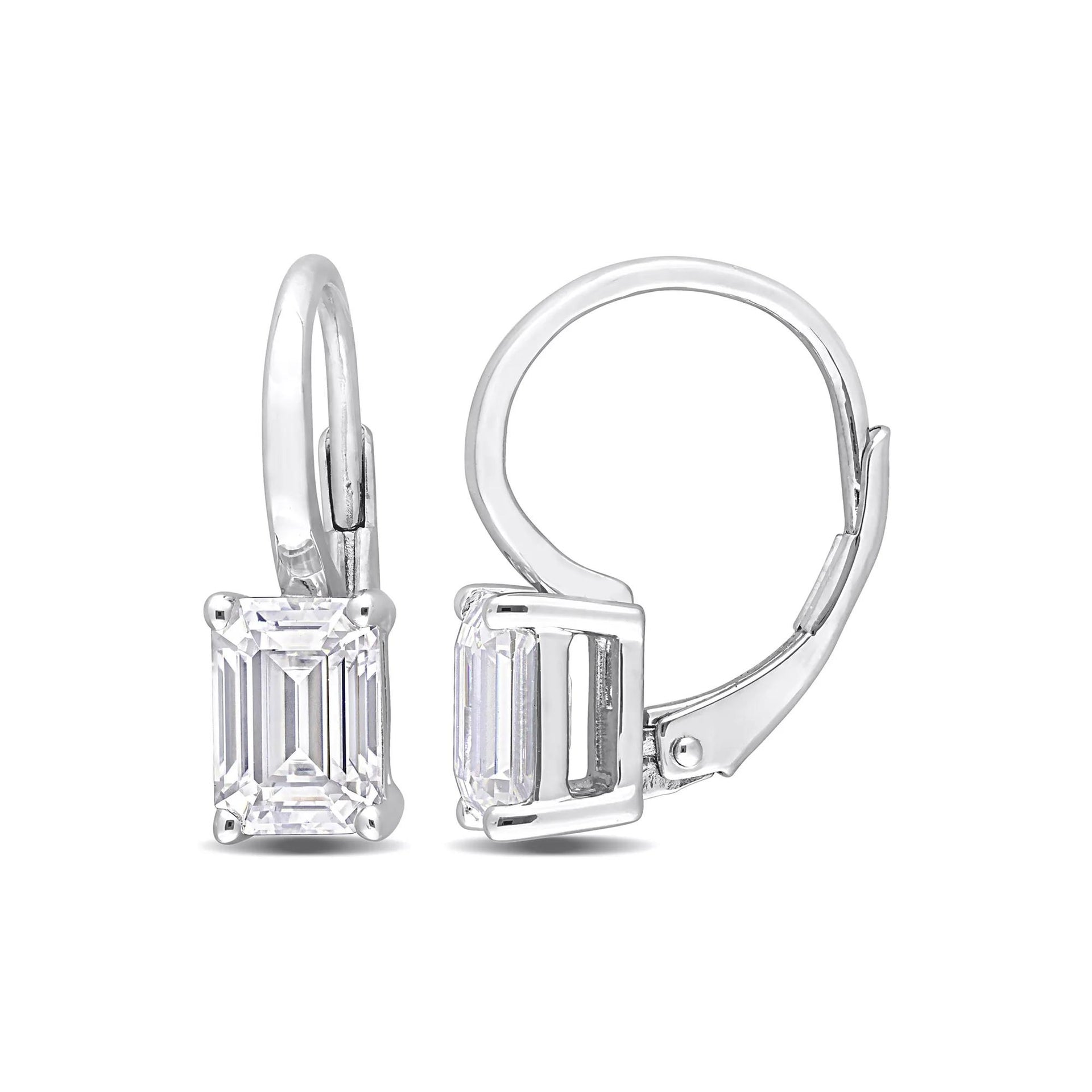 Lab-Created Moissanite Lever-Back Earrings .925 Sterling Silver (2 CT. Dew) White Size 5.50mm