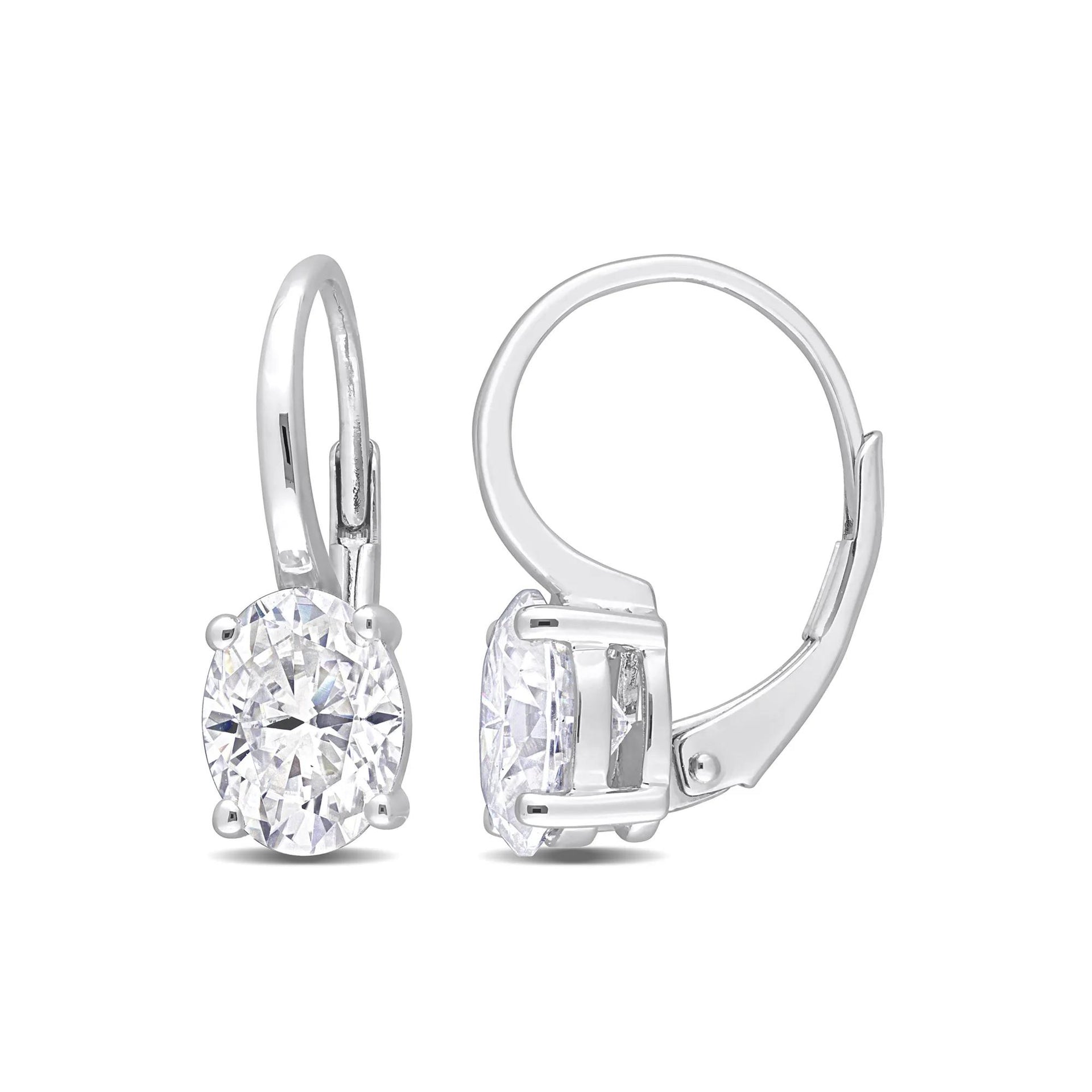 Lab-Created Moissanite Oval Earrings .925 Sterling Silver (2 1/2 CT. Dew) White Size 6.20mm