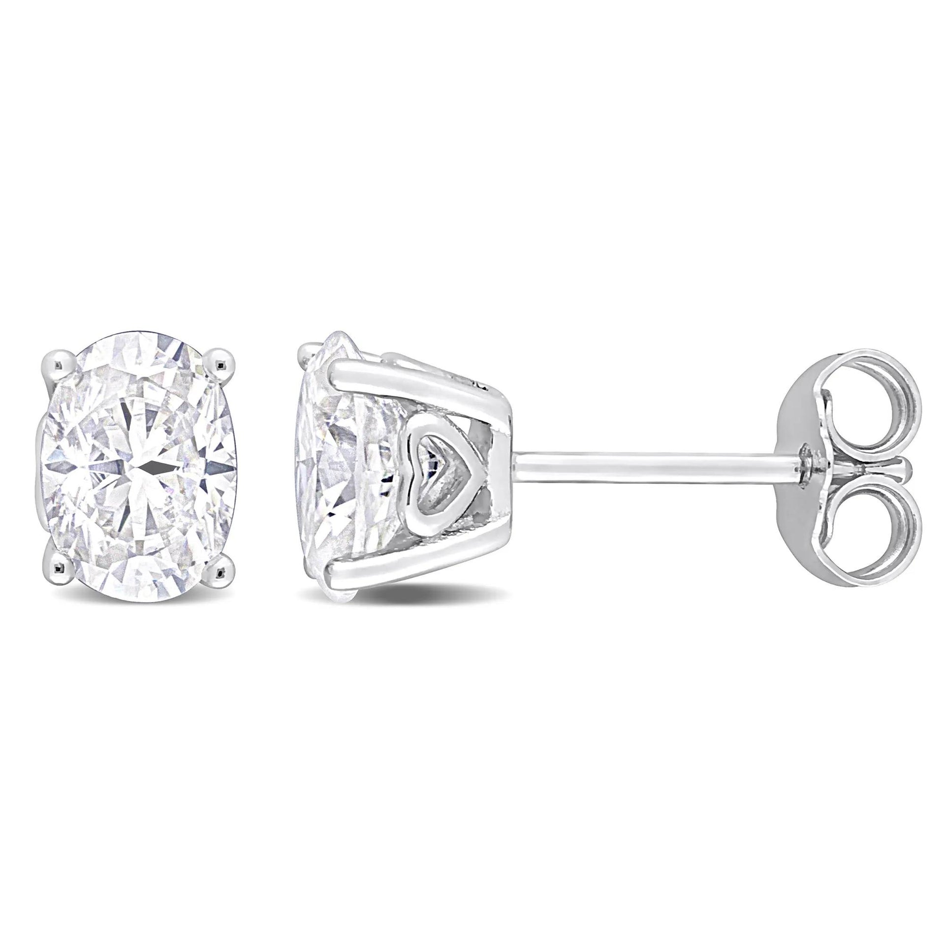 Lab-Created Moissanite Oval Solitaire Stud Earrings .925 Sterling Silver (2 CT. Dew) White Size 7.00mm
