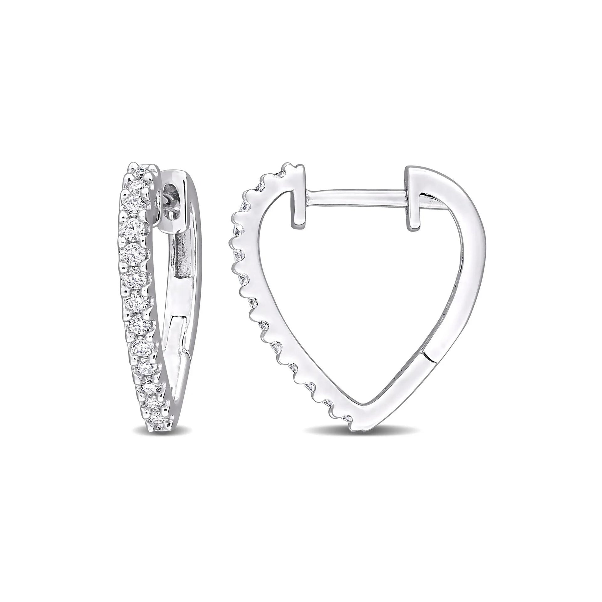 Lab-Created Moissanite Pointed Hoop Earrings .925 Sterling Silver White Size 2.00mm