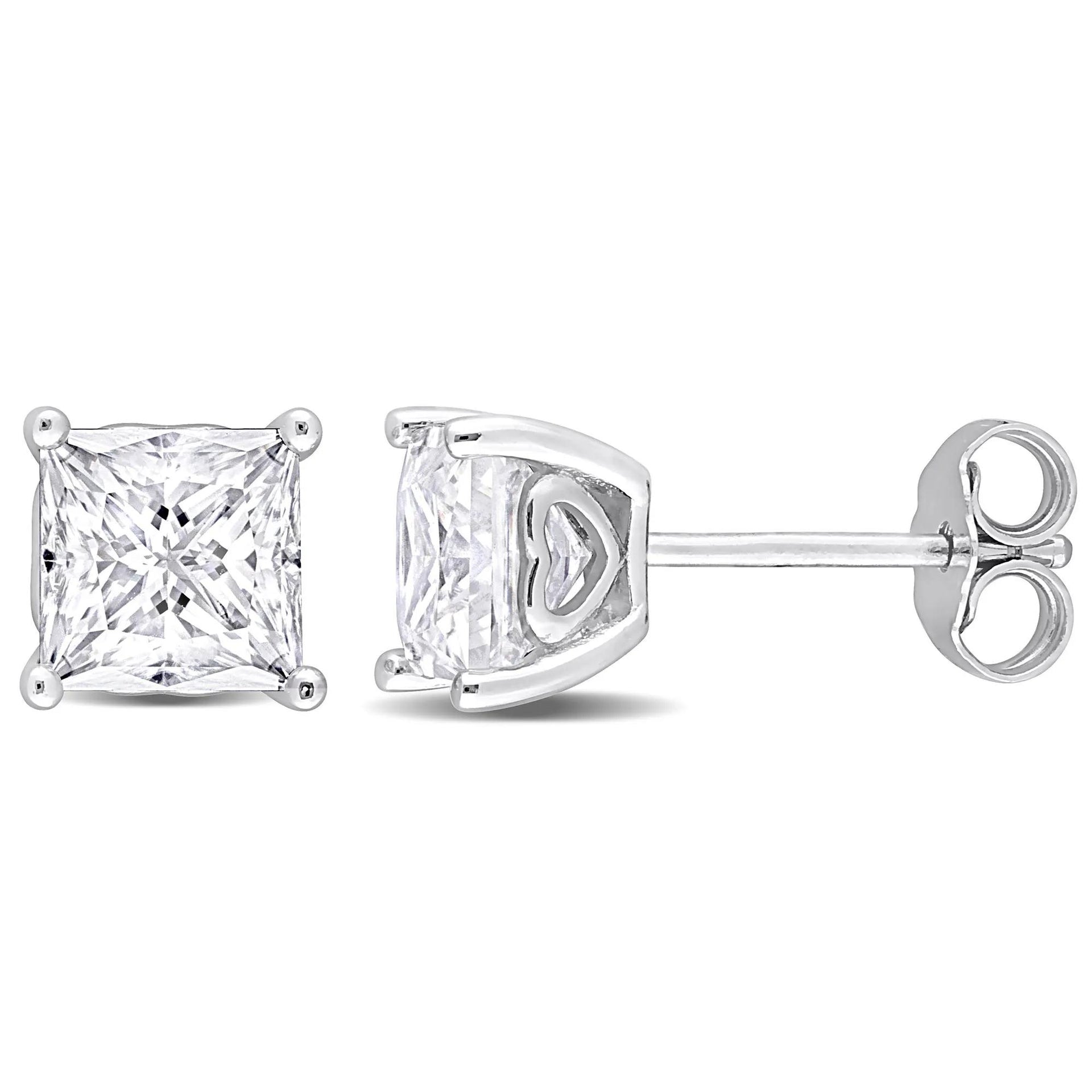 Lab-Created Moissanite Square Solitaire Stud Earrings .925 Sterling Silver (2 1/2 CT. Dew) White Size 7.00mm