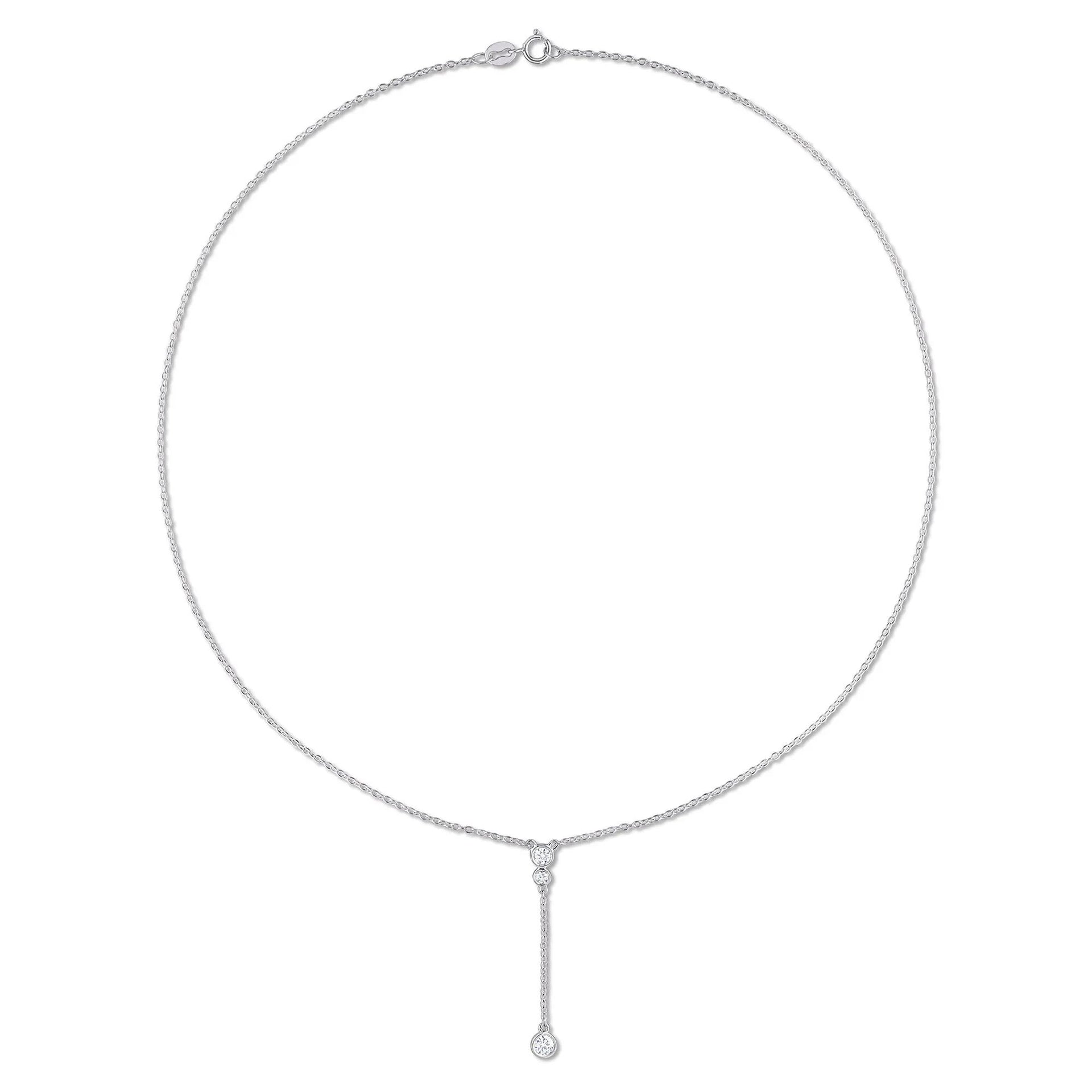 Lab-Created Moissanite Y Drop Necklace .925 Sterling Silver White Size 17"