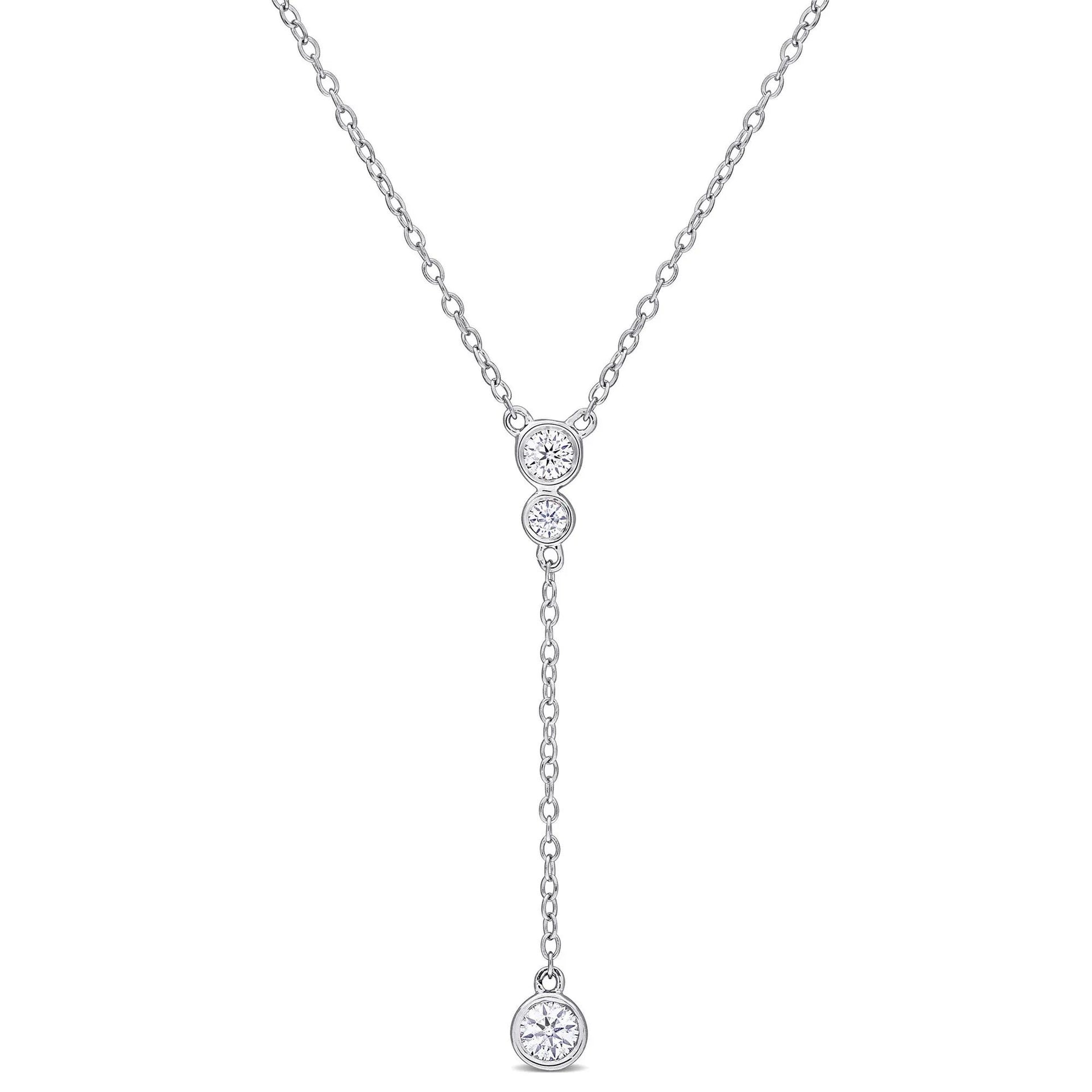 Lab-Created Moissanite Y Drop Necklace .925 Sterling Silver White Size 17"