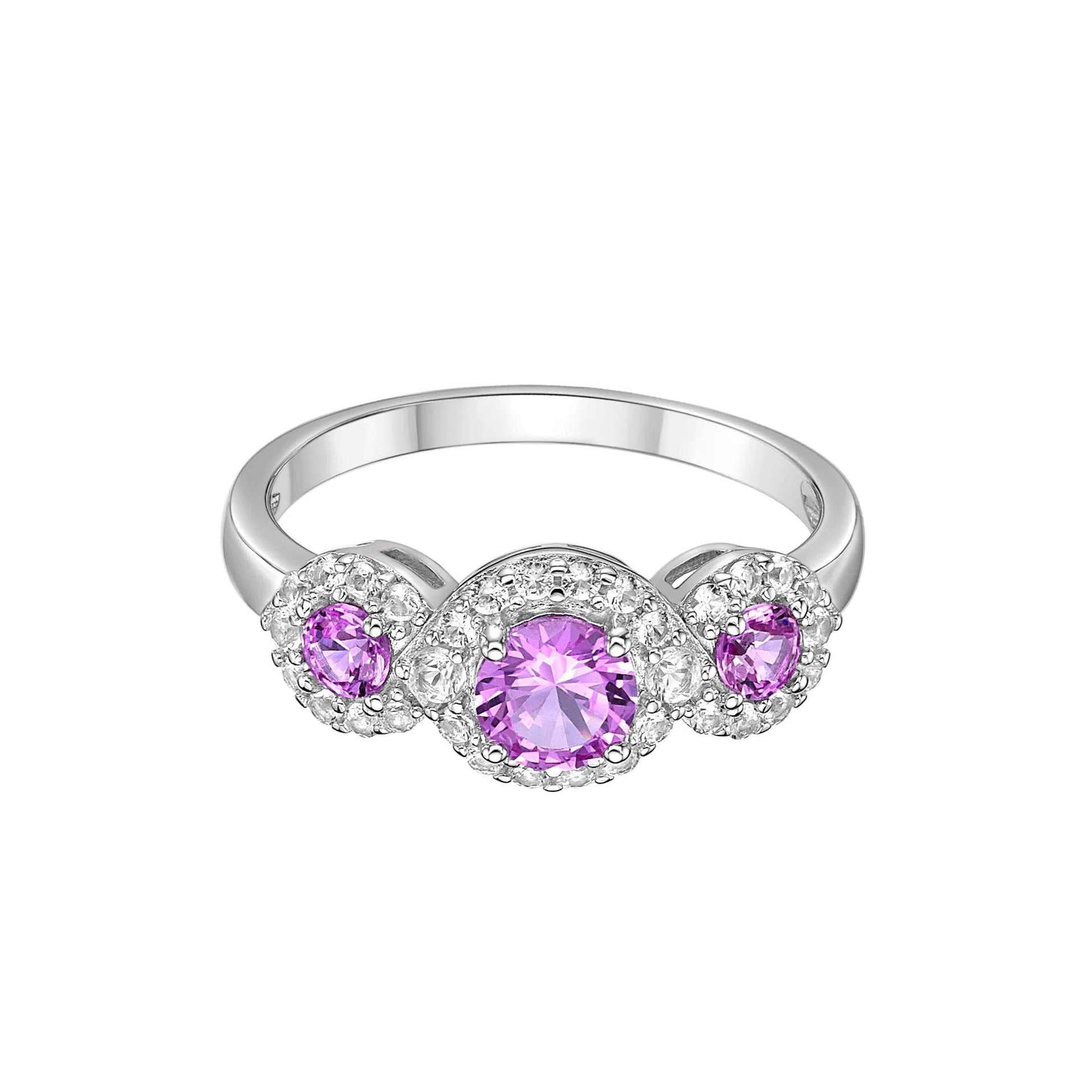 Lab-Created Multi-Gemstone Ring .925 Sterling Silver White Size 7 2mm