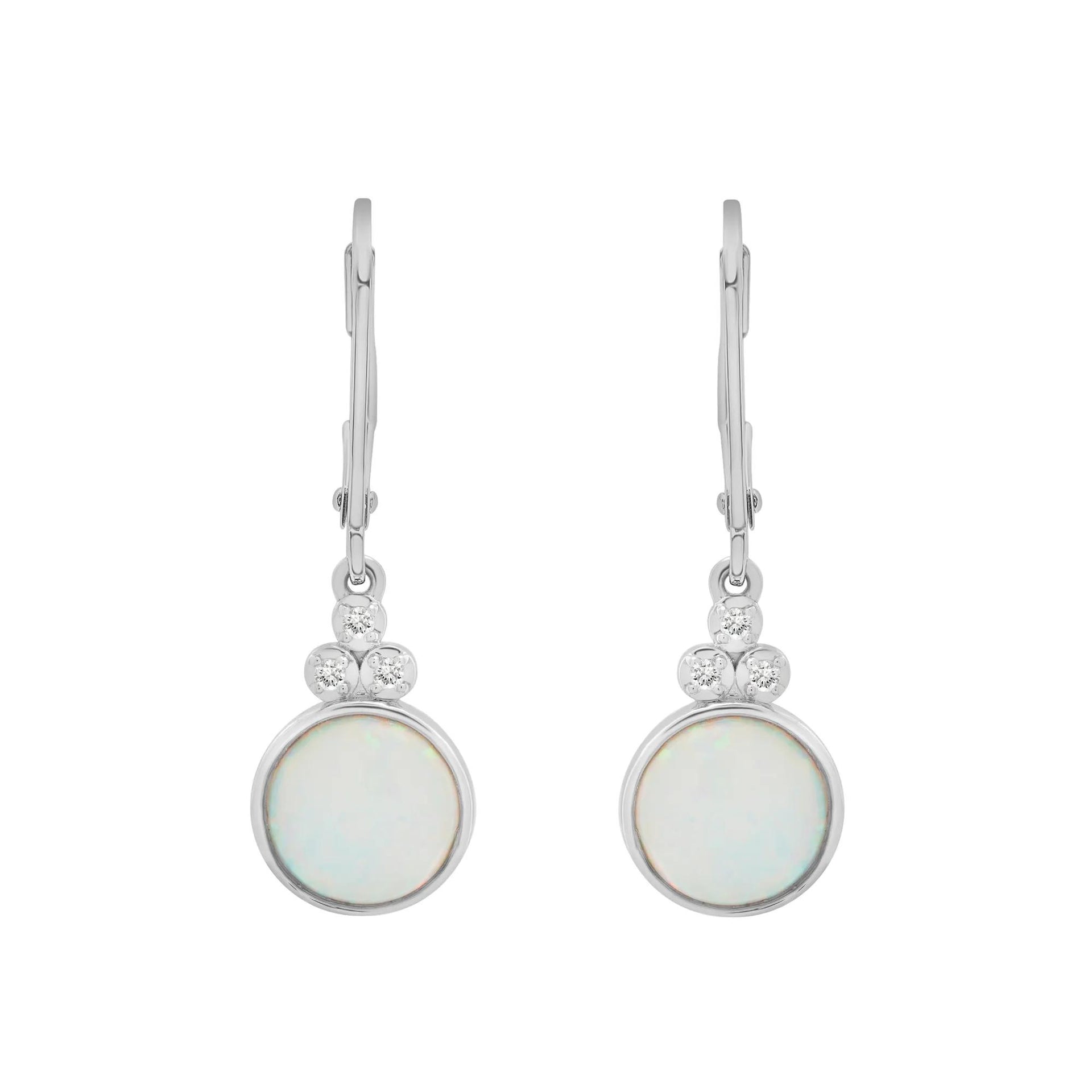 Lab-Created Opal and Diamond Accent Drop Earrings .925 Sterling Silver White Size 9.20mm