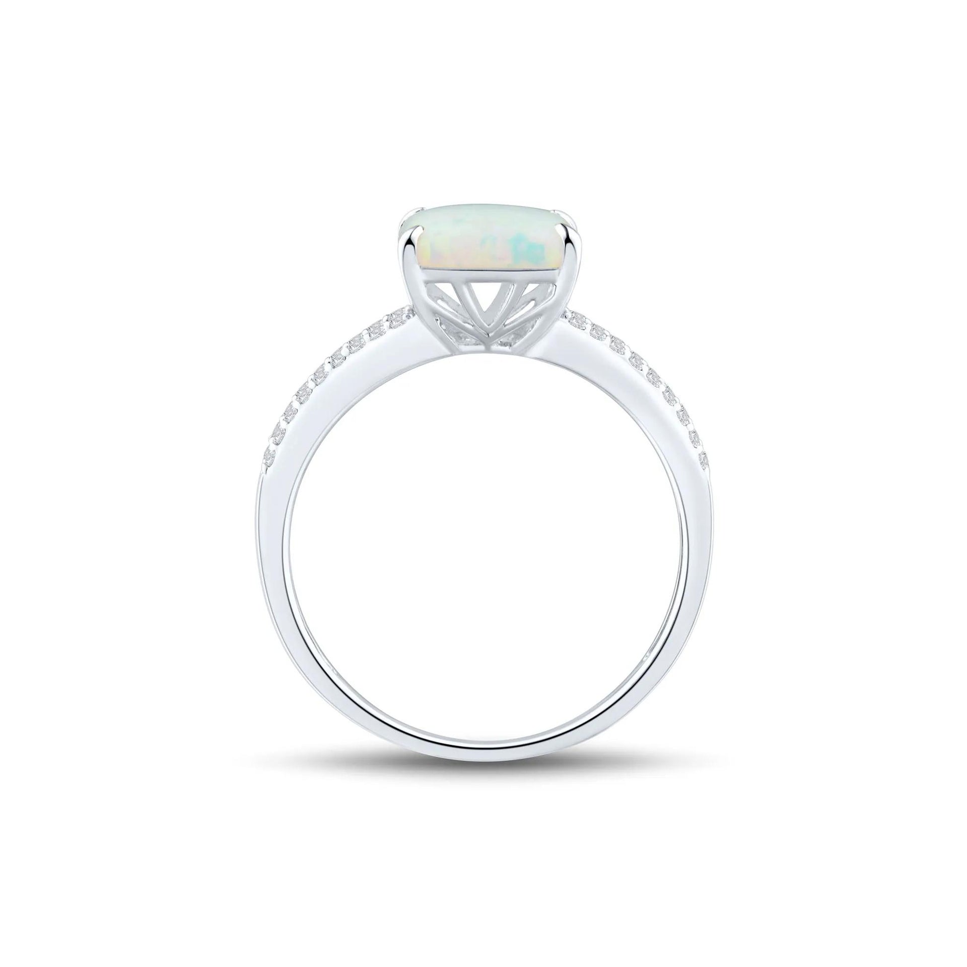 Lab-Created Opal and Lab-Created White Sapphire Ring .925 Sterling Silver Size 8.5 1mm