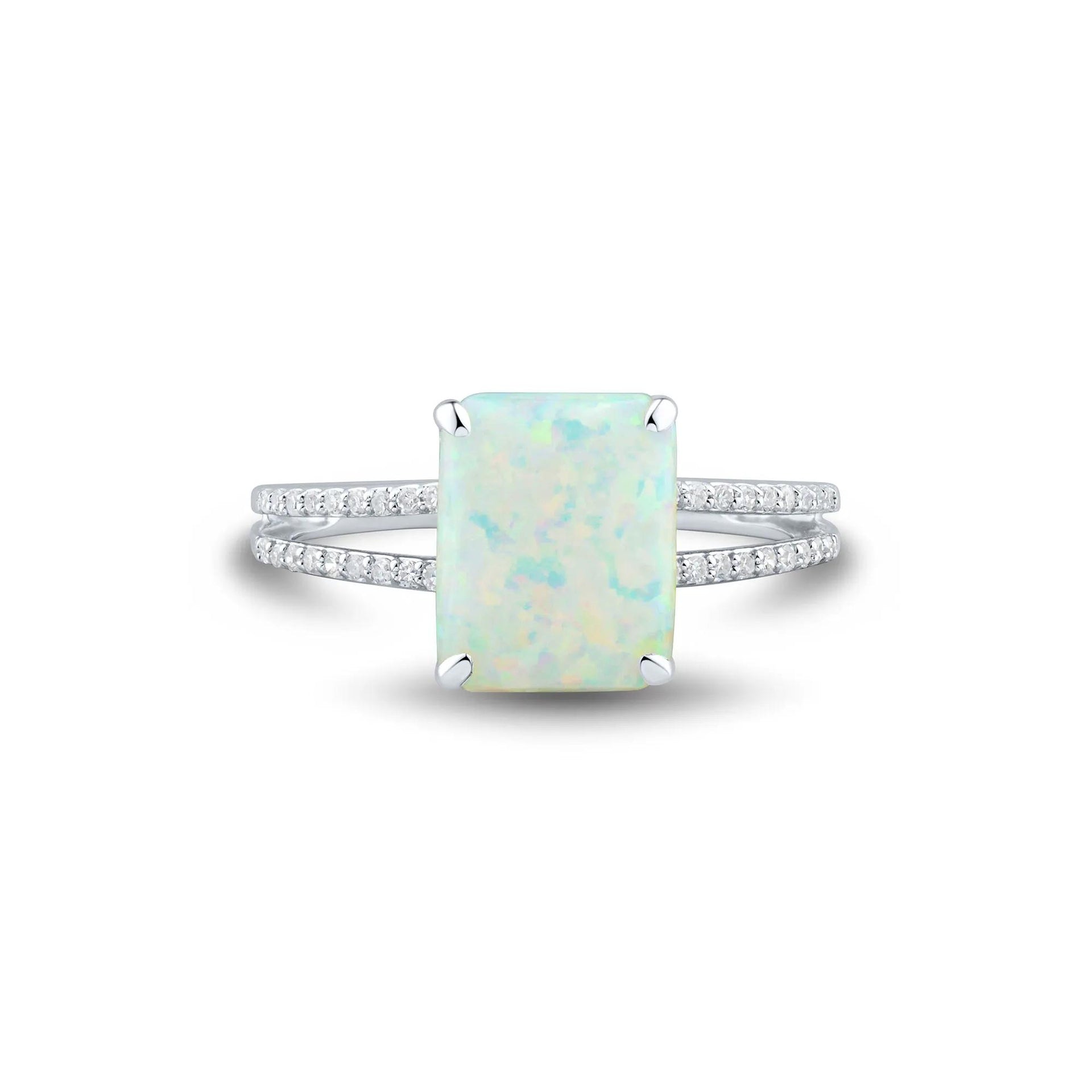 Lab-Created Opal and Lab-Created White Sapphire Ring .925 Sterling Silver Size 8.5 1mm