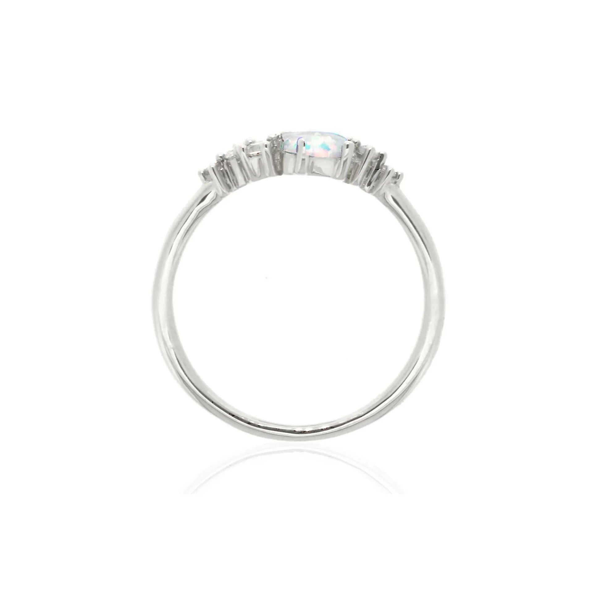 Lab Created Opal & White Sapphire Stack Ring .925 Sterling Silver Size 5