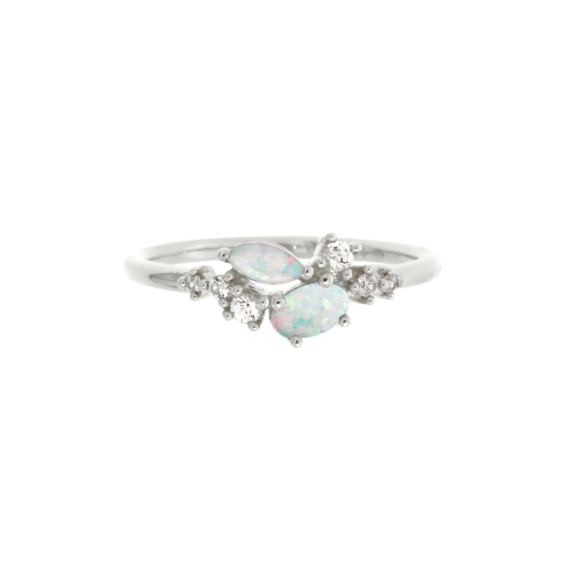 Lab Created Opal & White Sapphire Stack Ring .925 Sterling Silver Size 5