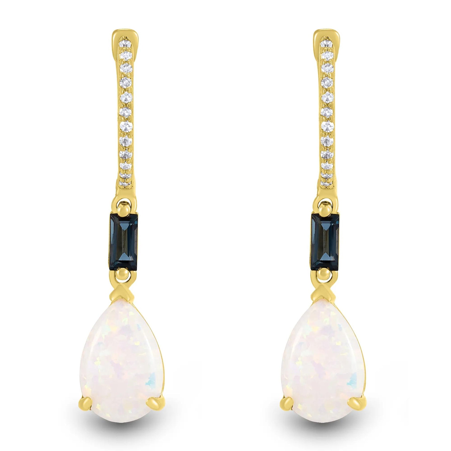 Lab-Created Opal London Blue Topaz & Diamond Accent Drop Earrings 10K Yellow Gold Size 6.00mm