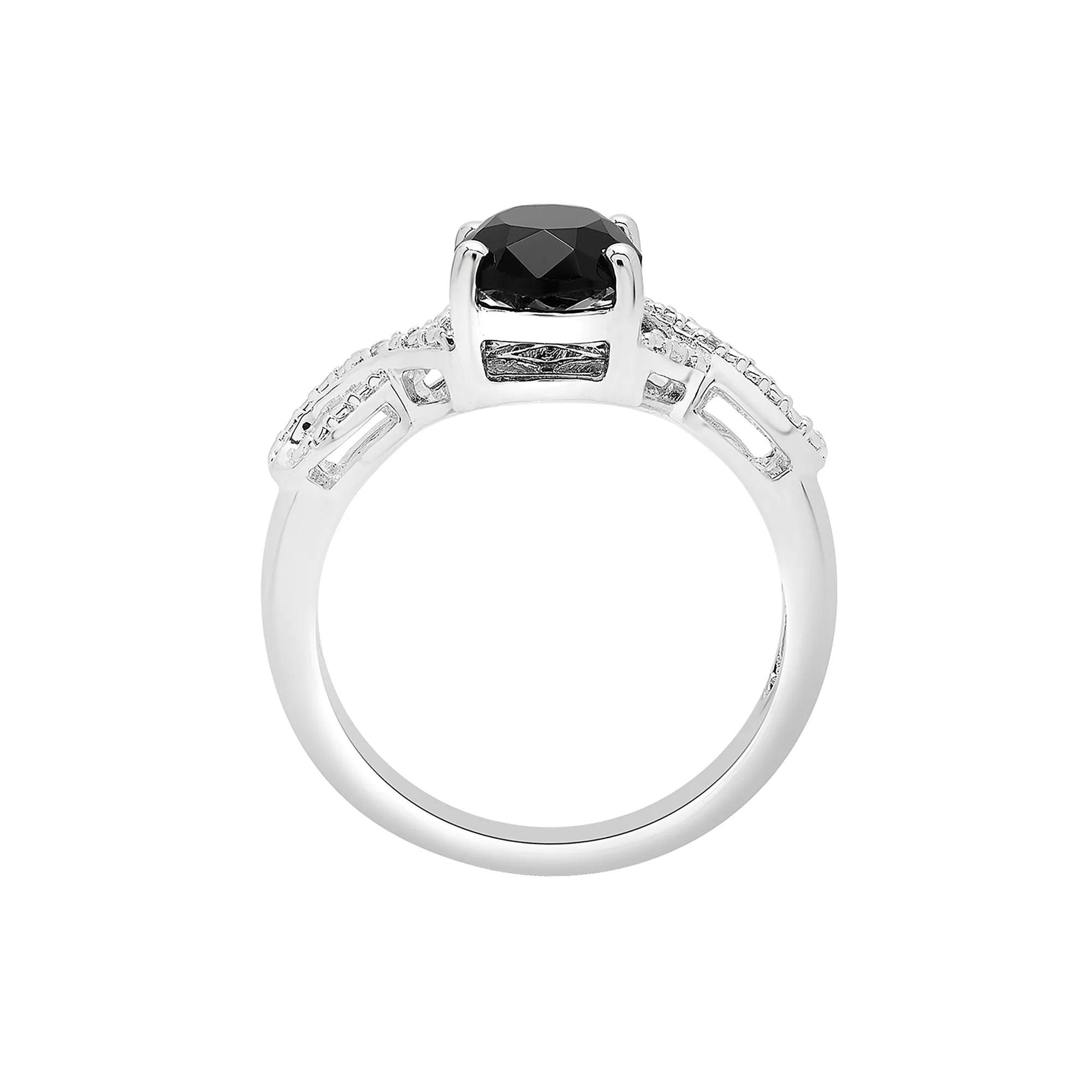 Oval Black Onyx Ring with Diamond Accents .925 Sterling Silver White Size 7 1mm
