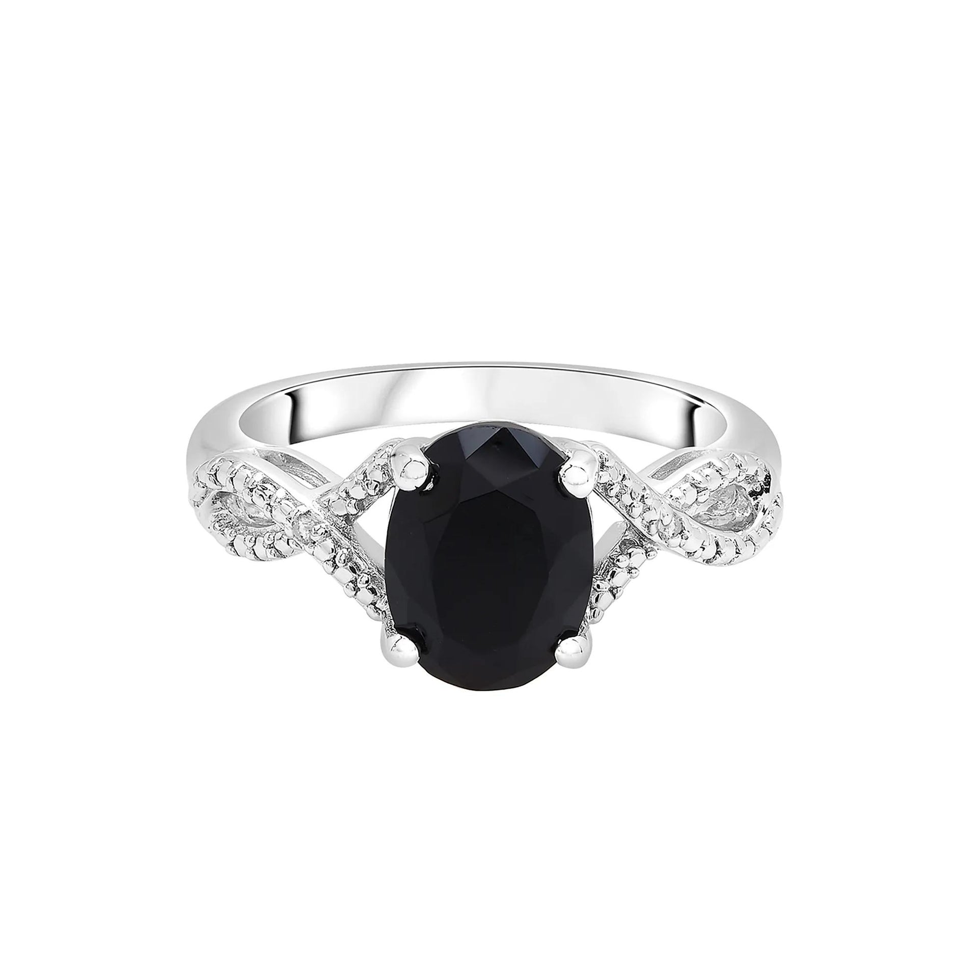 Oval Black Onyx Ring with Diamond Accents .925 Sterling Silver White Size 7 1mm