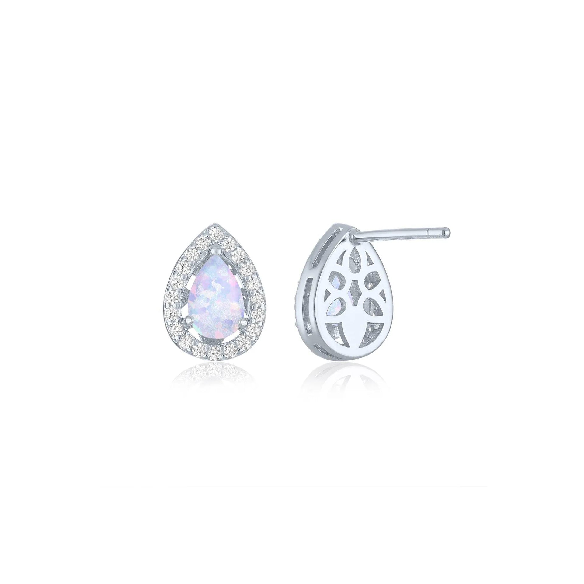 1/5 CT. Tw. Lab-Created Pear-Shaped Opal & Diamond Halo Stud Earrings .925 Sterling Silver White Size 8.00mm