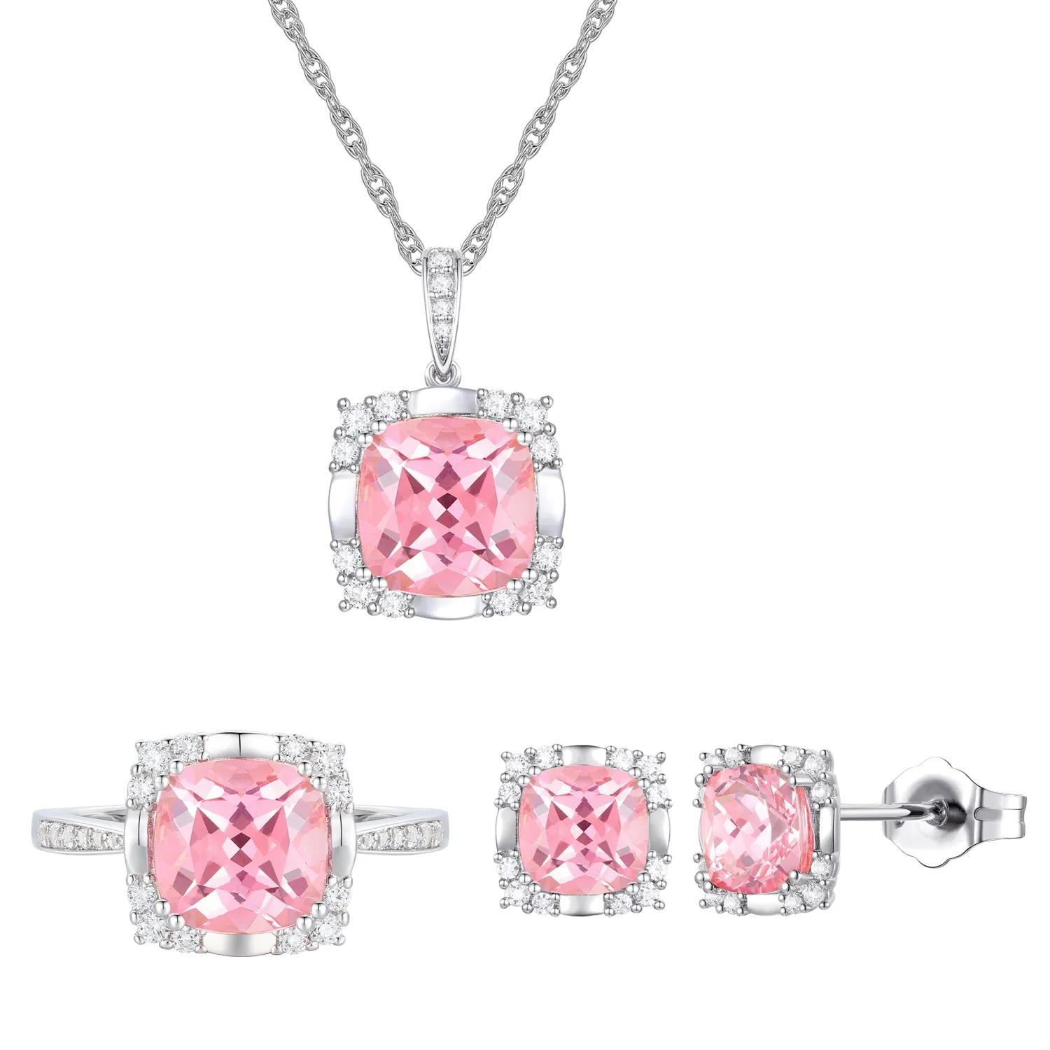 Lab-Created Pink & Lab-Created White Sapphire Ring Earring and Pendant Set .925 Sterling Silver Size 8 1mm