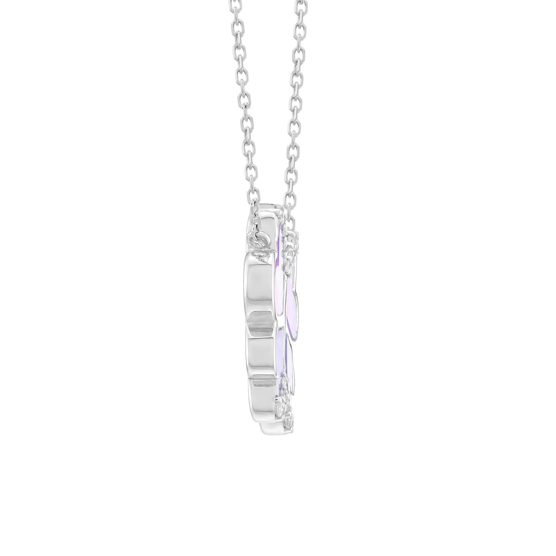 Lab-Created Pink Opal & White Sapphire Butterfly Necklace .925 Sterling Silver Size 18"