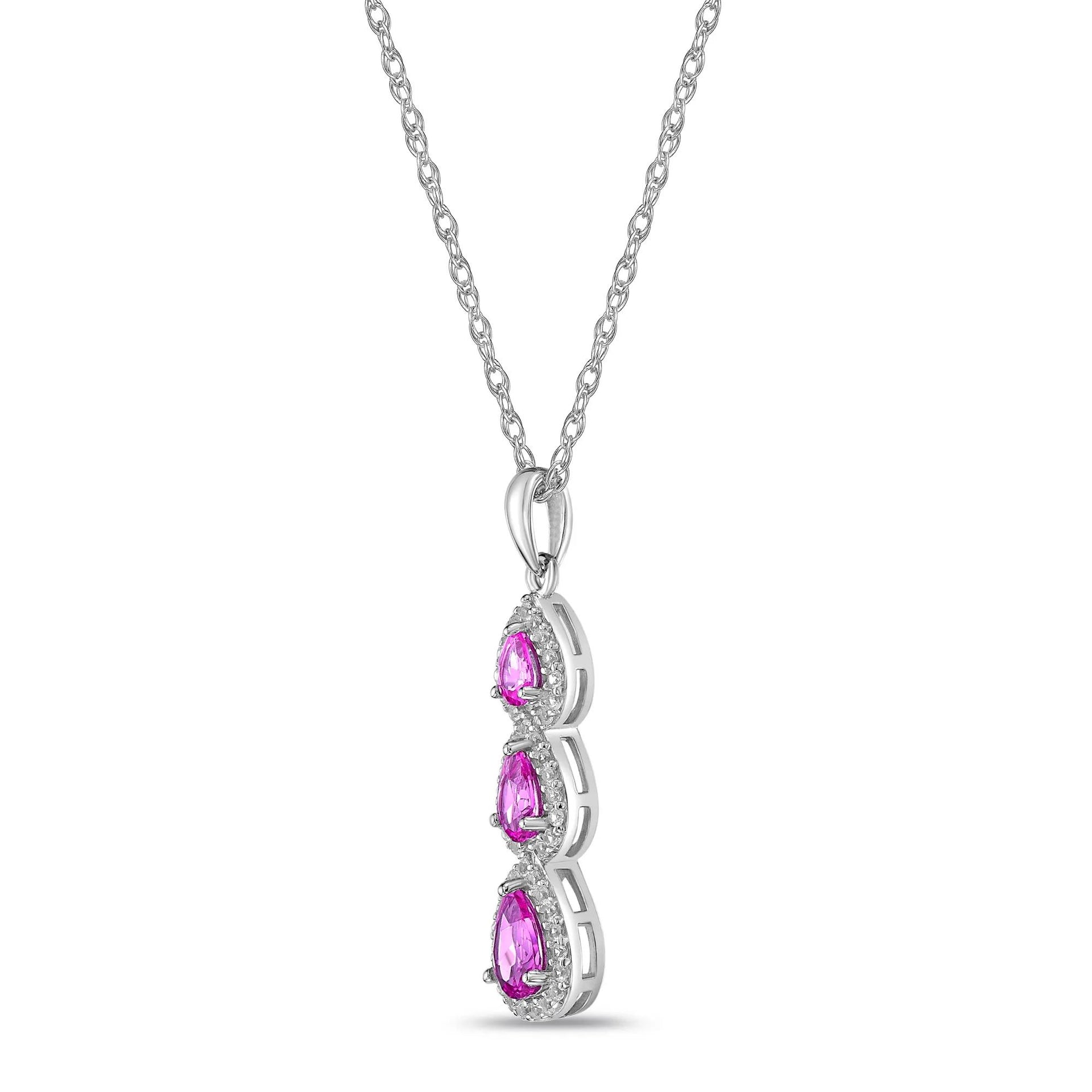 Lab-Created Pink Sapphire and Lab-Created White Sapphire Pendant Necklace .925 Sterling Silver Size 18"