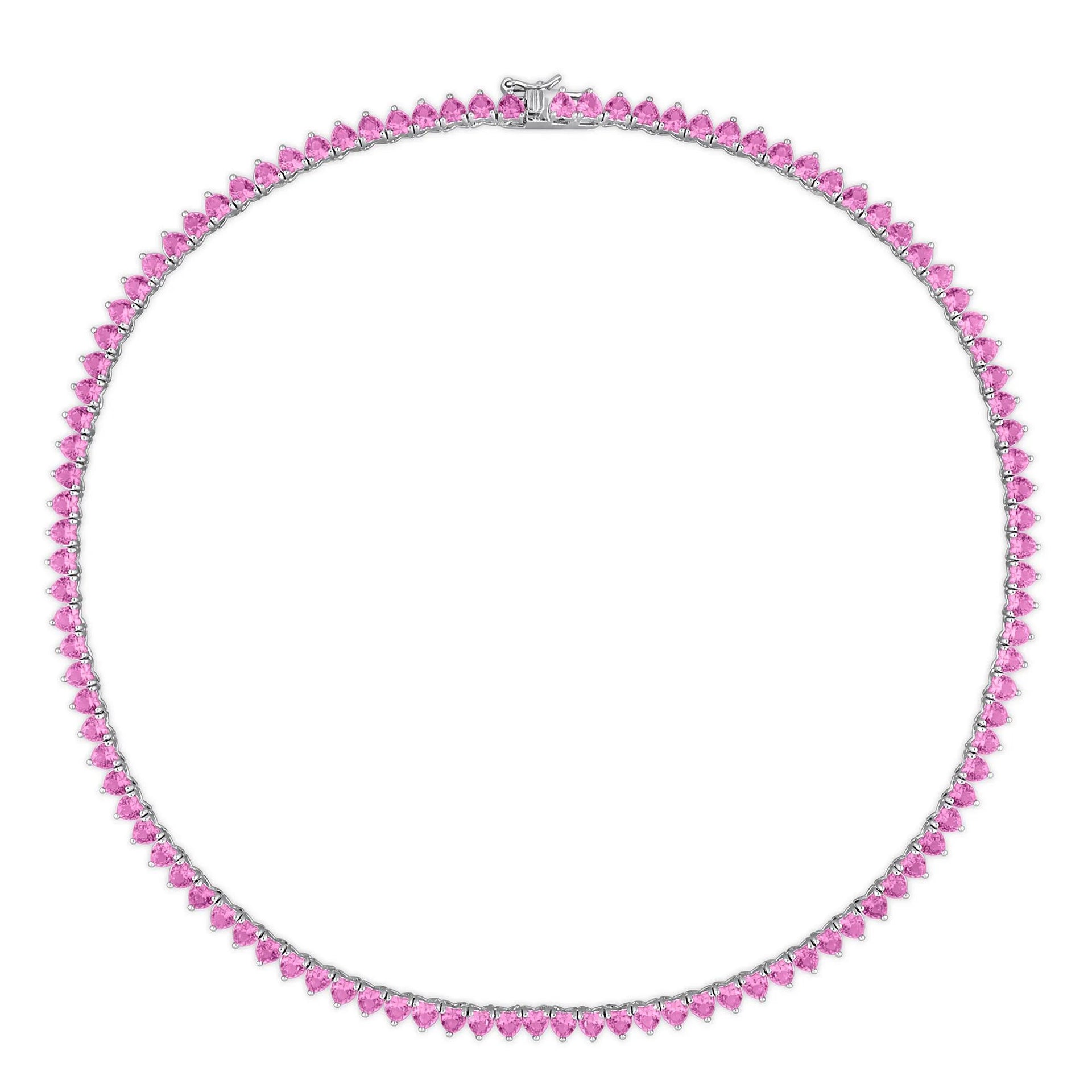 Lab Created Pink Sapphire Heart-Shaped Tennis Necklace White Size 18"