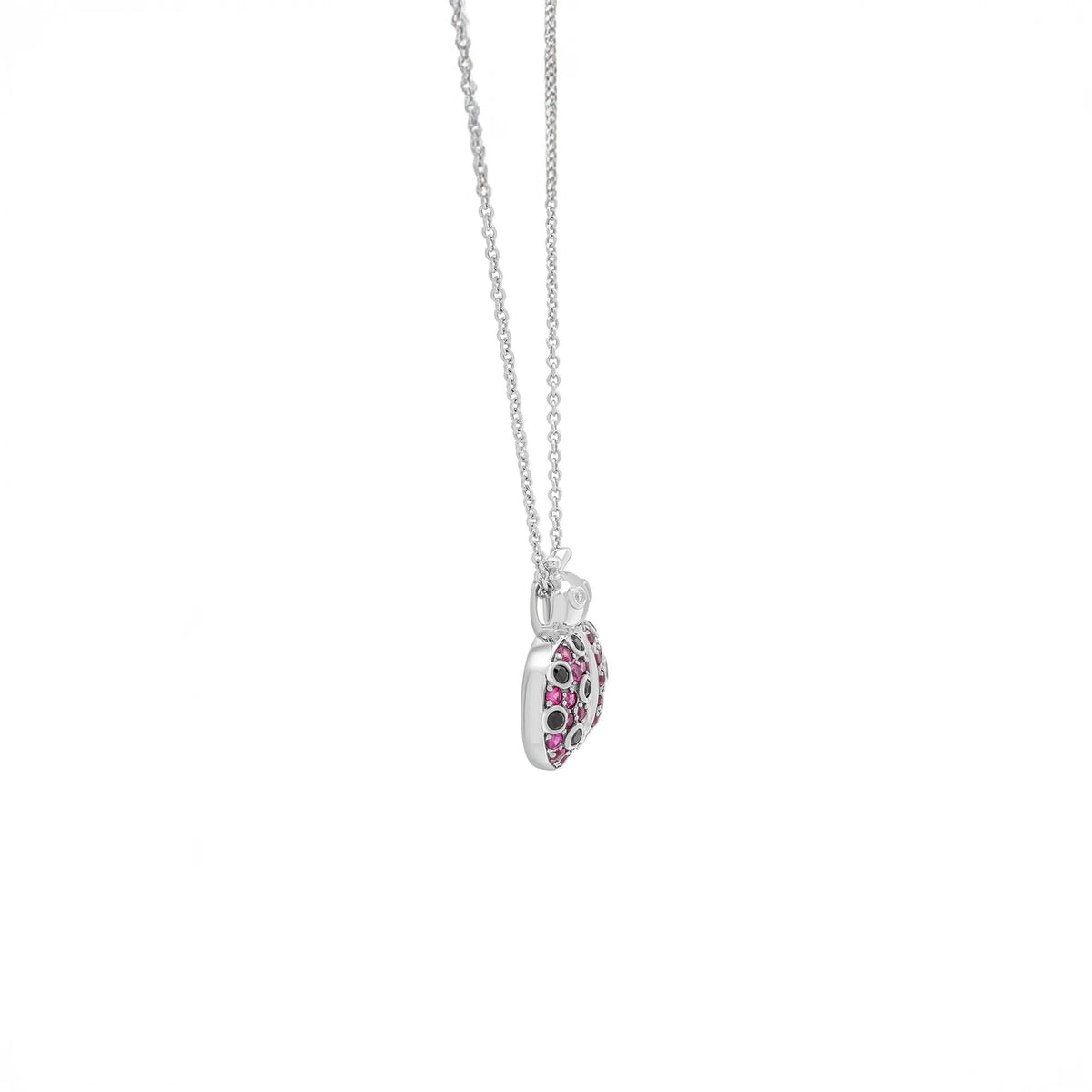 Lab-Created Ruby and Diamond Accent Ladybug Pendant Necklace .925 Sterling Silver White Size 18"