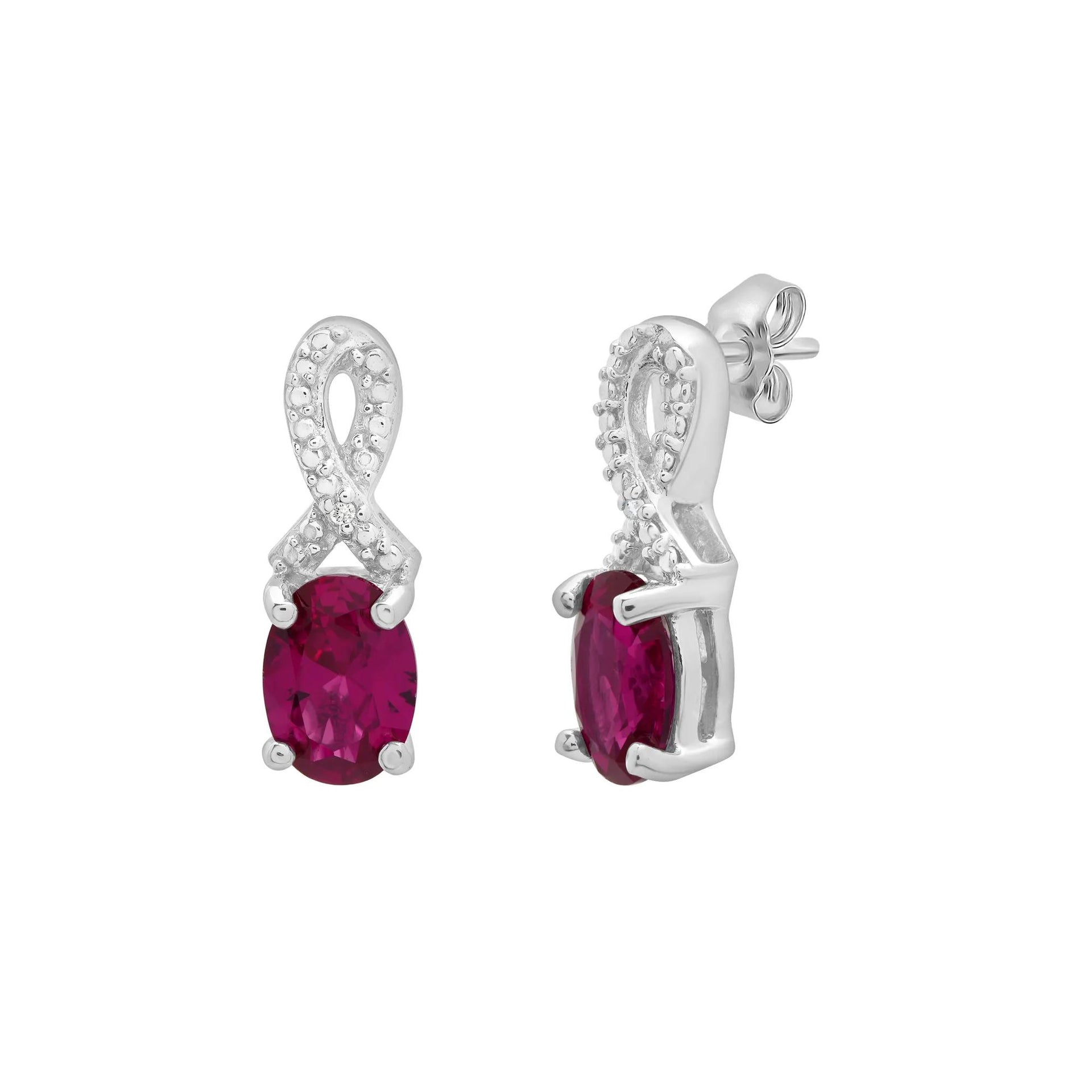 Lab-Created Ruby and Diamond Accent Pendant Necklace & Earrings Boxed Set .925 Sterling Silver White Size 18"