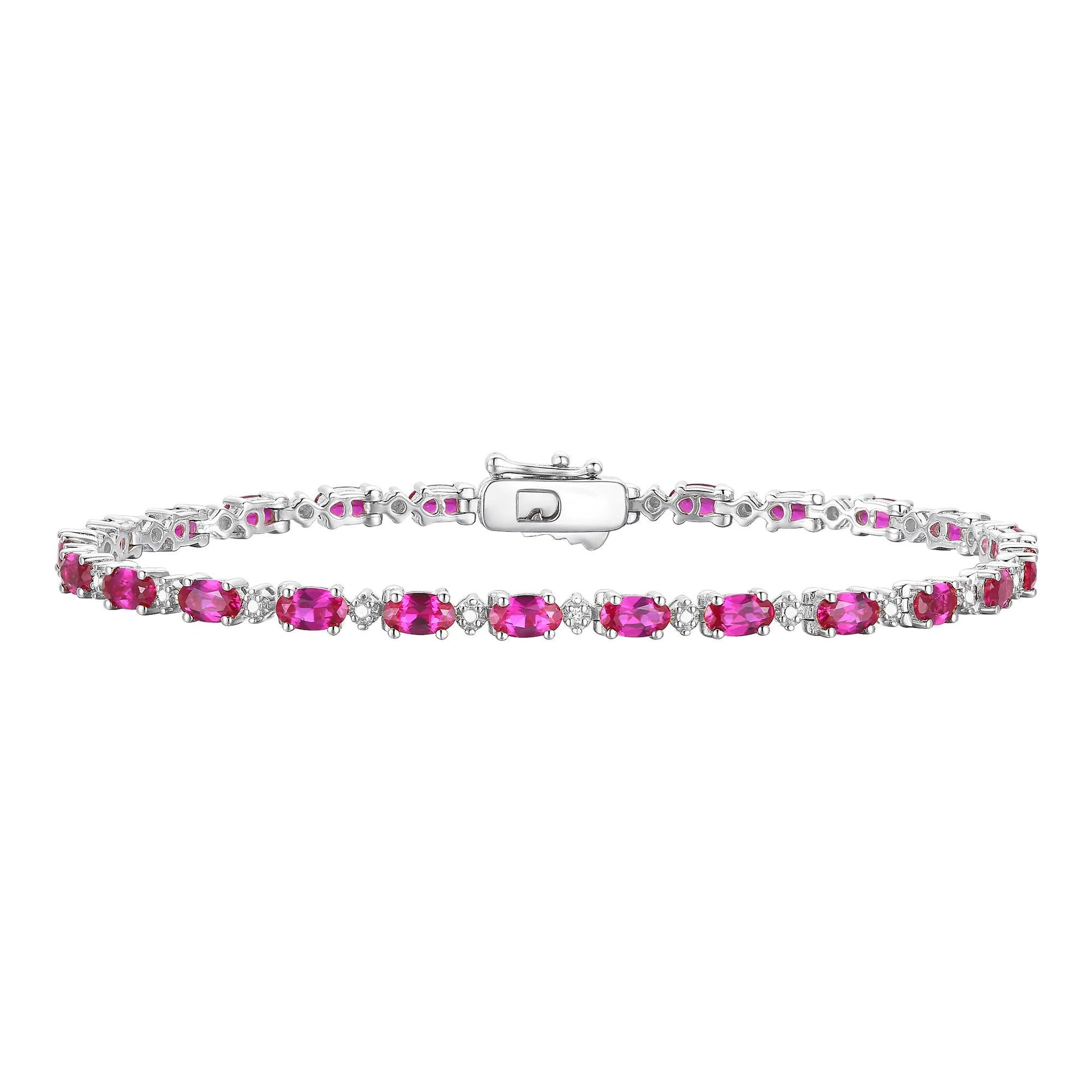 Lab Created Ruby & Diamond Bracelet .925 Sterling Silver White