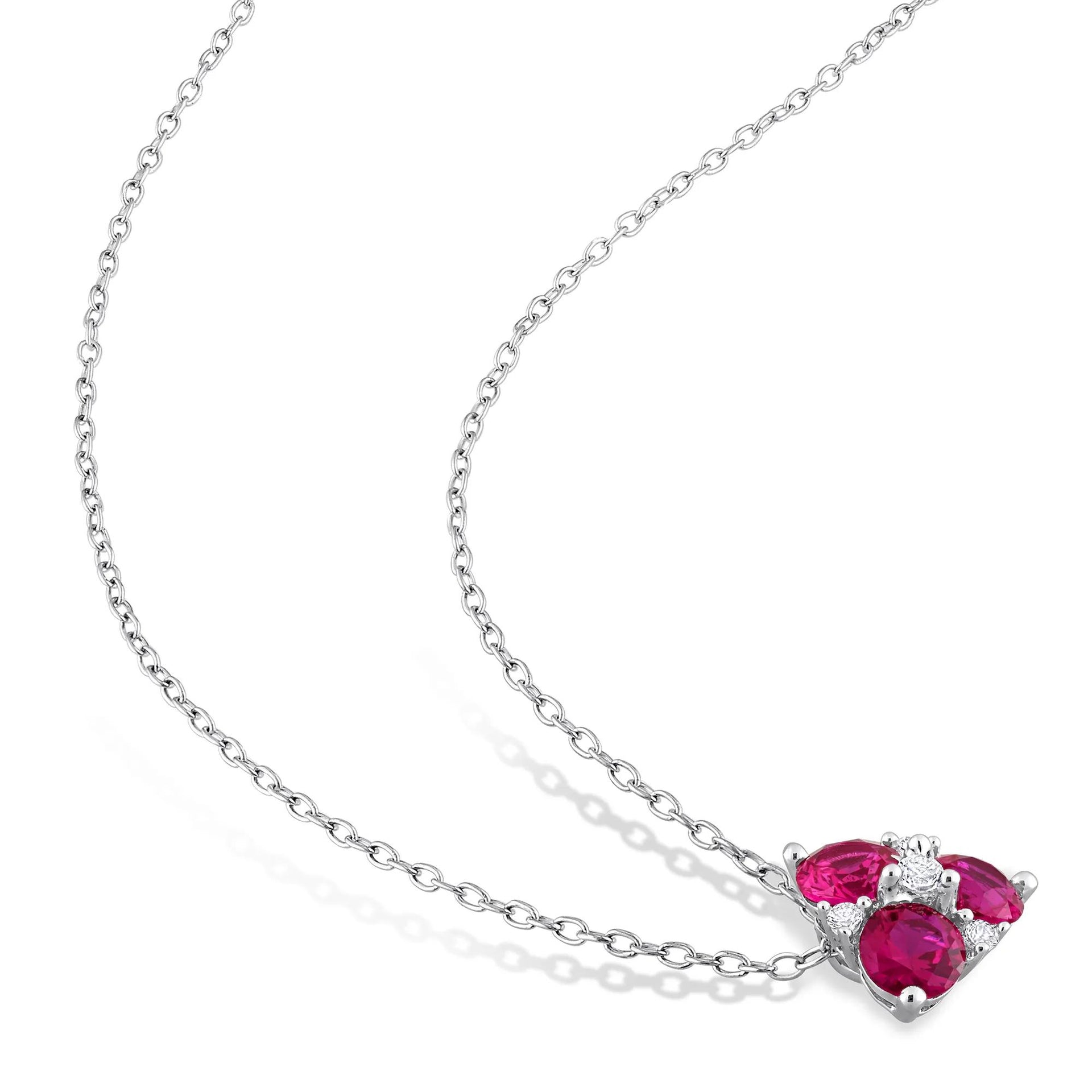 Lab Created Ruby and Lab Created White Sapphire Pendant Necklace .925 Sterling Silver Size 18"