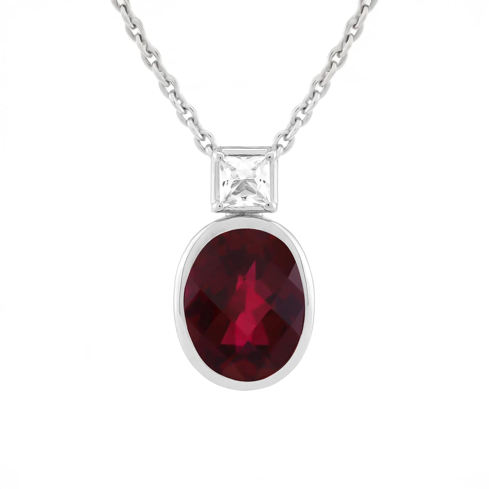 Lab-Created Ruby & Lab-Created White Sapphire Pendant Necklace .925 Sterling Silver Size 18"