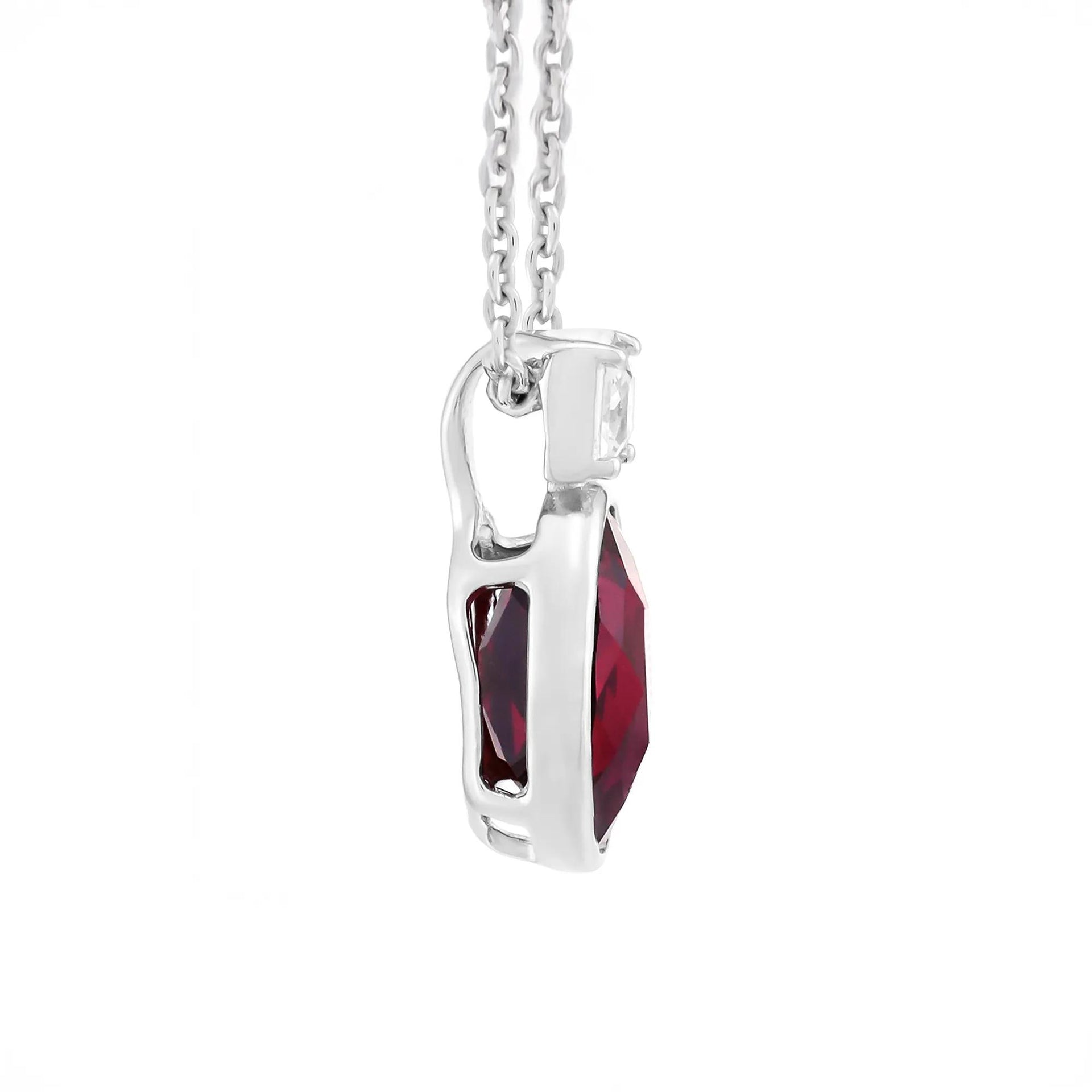 Lab-Created Ruby & Lab-Created White Sapphire Pendant Necklace .925 Sterling Silver Size 18"