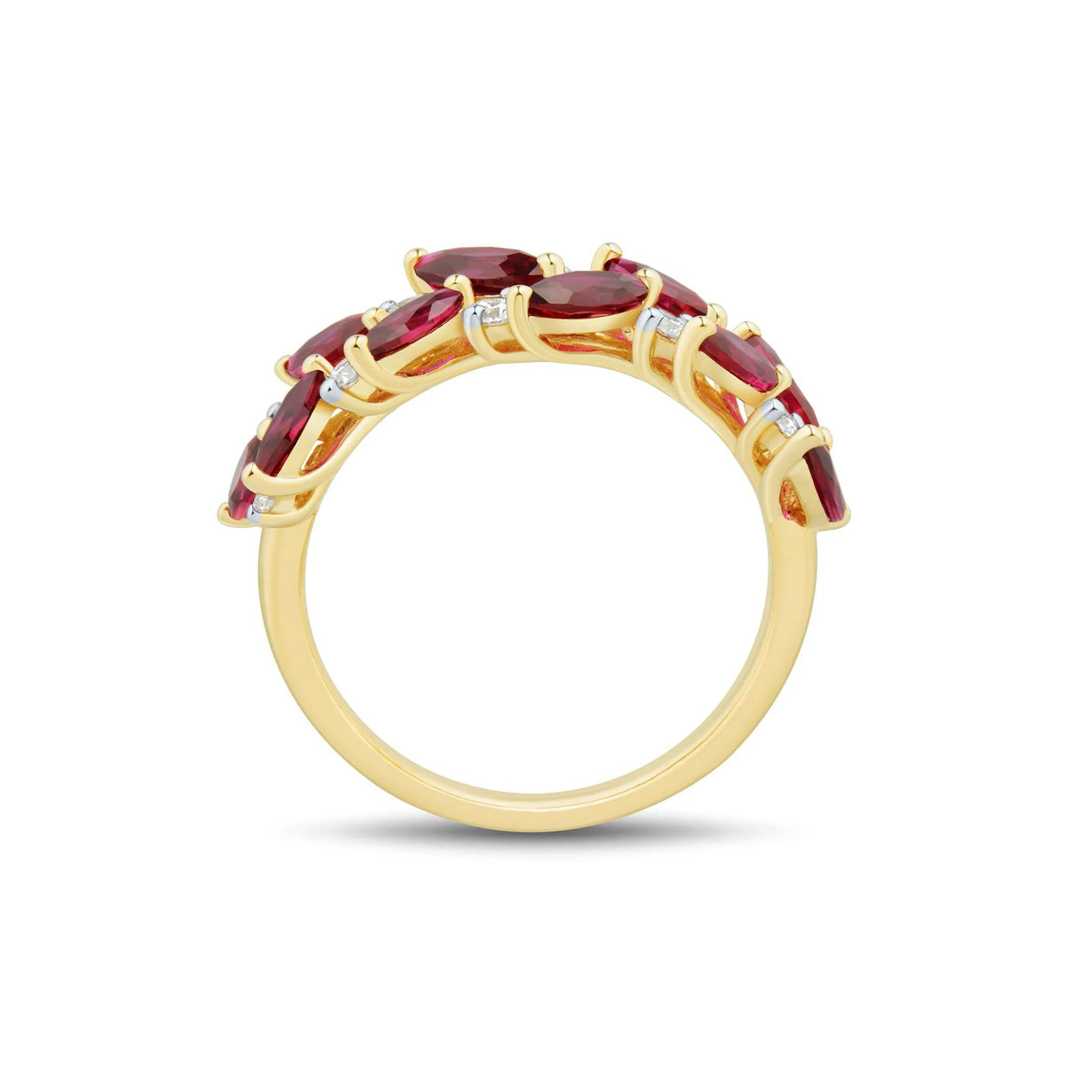 1/3 CT. Tw. Lab-Created Ruby and Lab Grown Diamond Band Ring 10K Yellow Gold Round Brilliant Cut Size 7.5 1mm